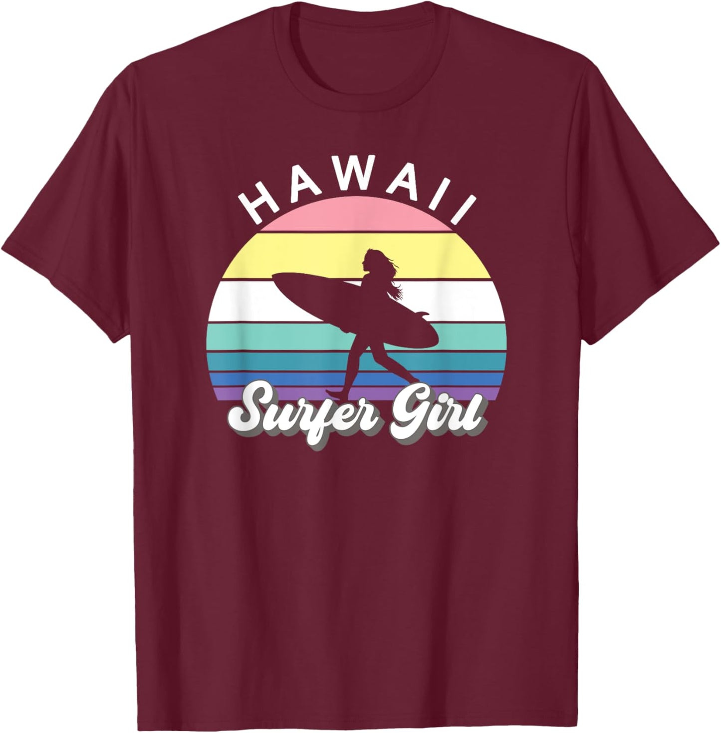 Surfer Girl Hawaii Vintage Hawaiian Surfing Surf Beach Cute T-Shirt - T-Shirt | Maroon