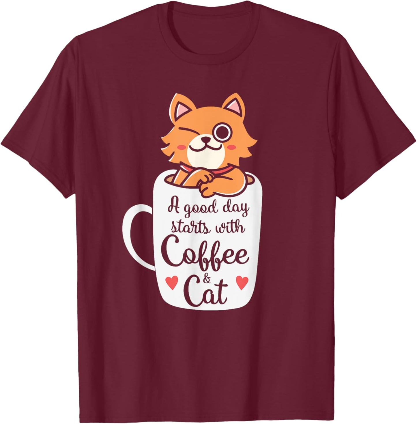 Funny Orange Cat Coffee Mug - Cat Lover Gifts Women Kids T-Shirt - T-Shirt | Maroon