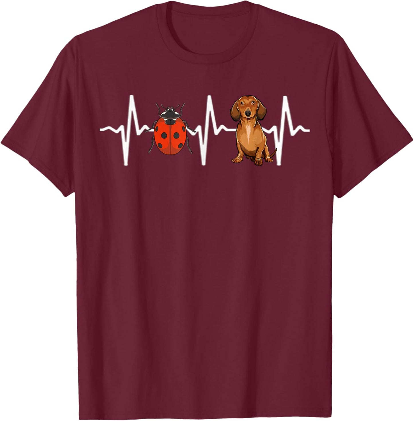 Red Ladybug Brown Dachshund Heartbeat Dog Lover T-Shirt - T-Shirt | Maroon