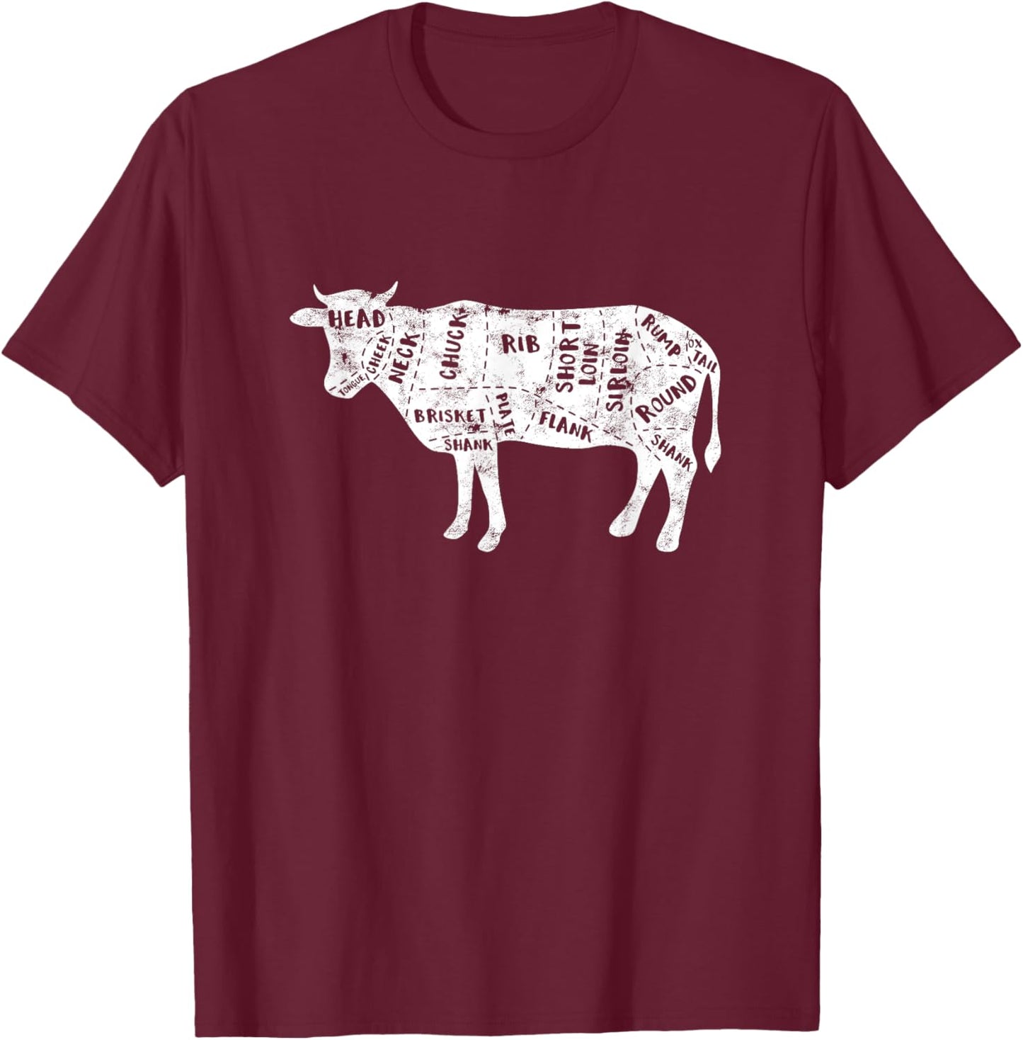 Cow Butcher Beef Cuts Diagram - Butching Meat Cutter T-Shirt - T-Shirt | Maroon