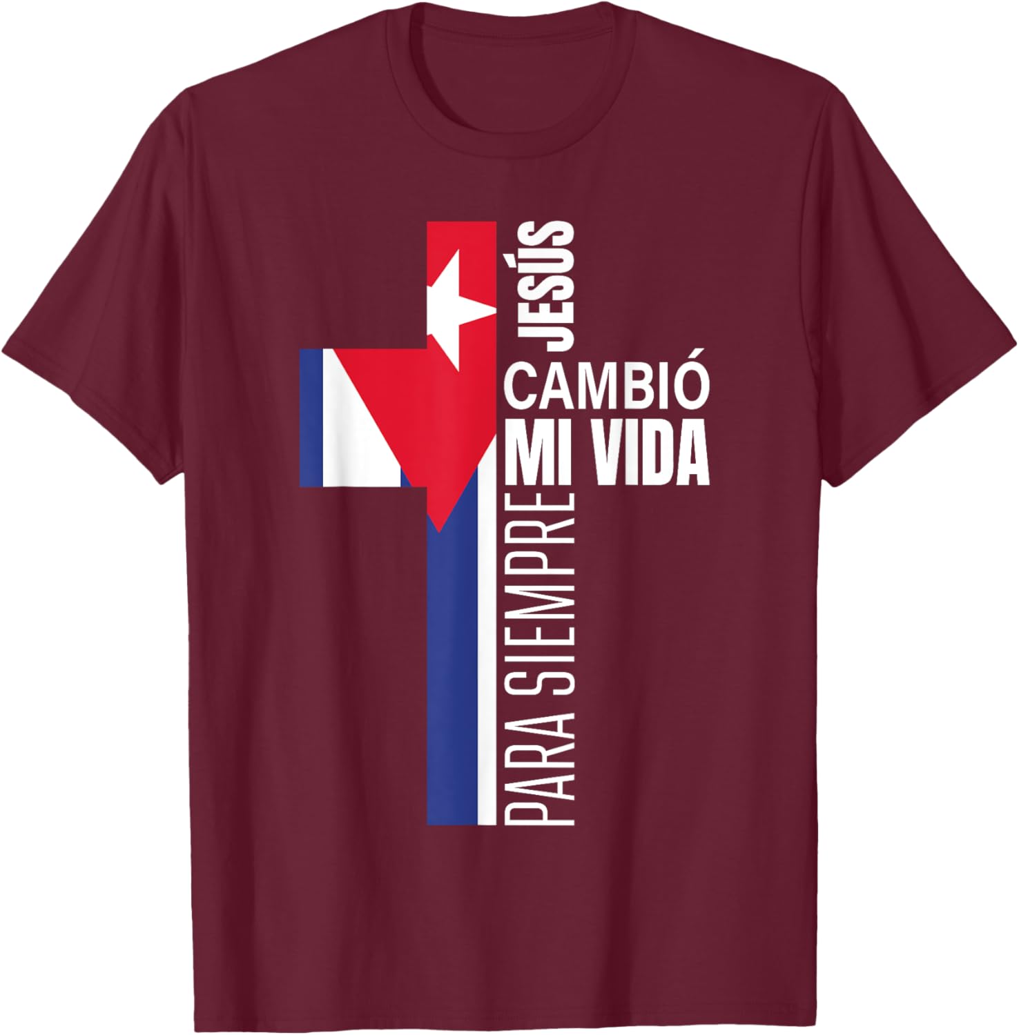 Christian Spanish Gifts Bible Verse Message Jesus Cuban Flag T-Shirt - T-Shirt | Maroon