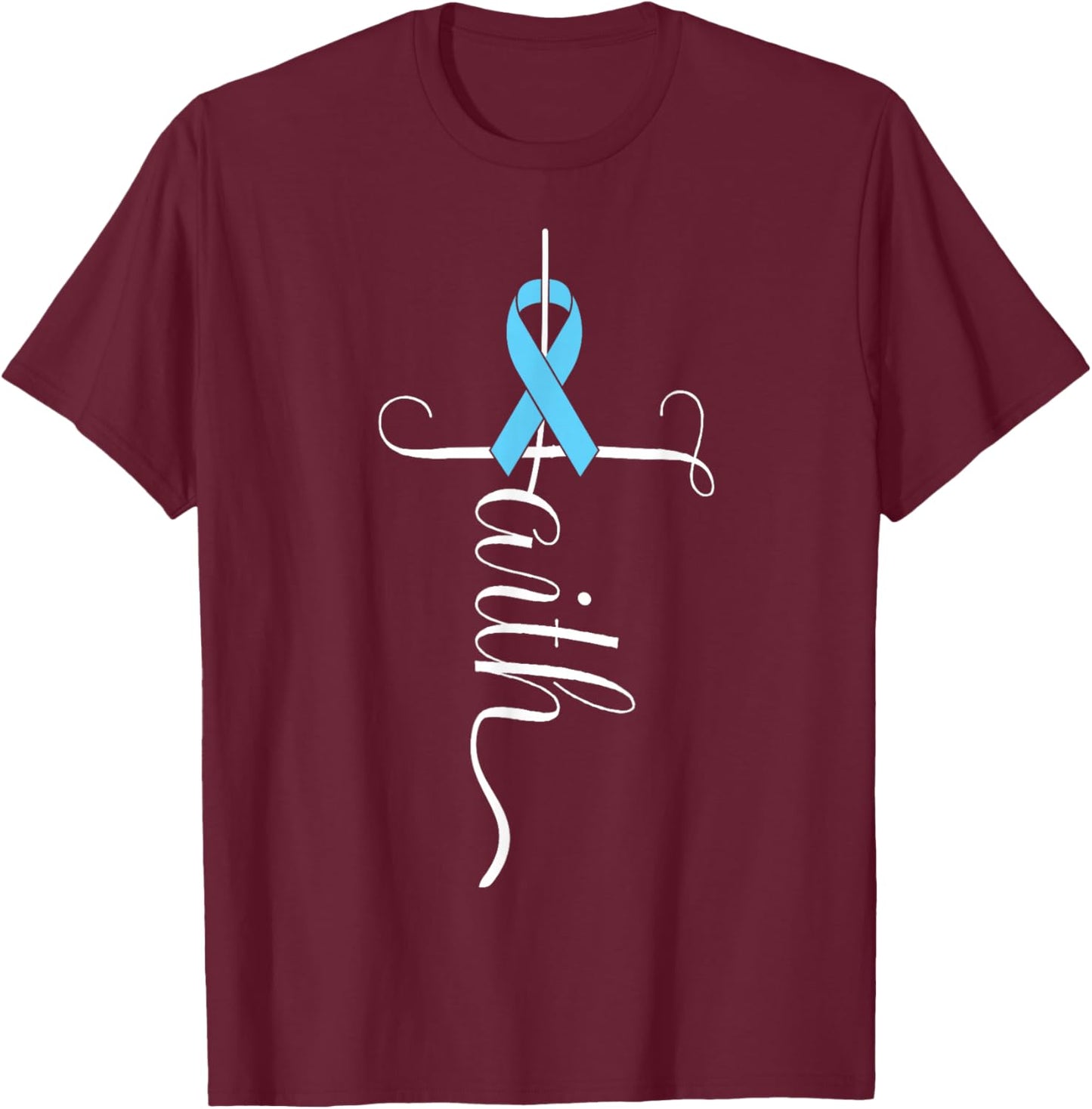 Prostate Cancer Awareness Light Blue Ribbon Faith Survivor T-Shirt - T-Shirt | Maroon