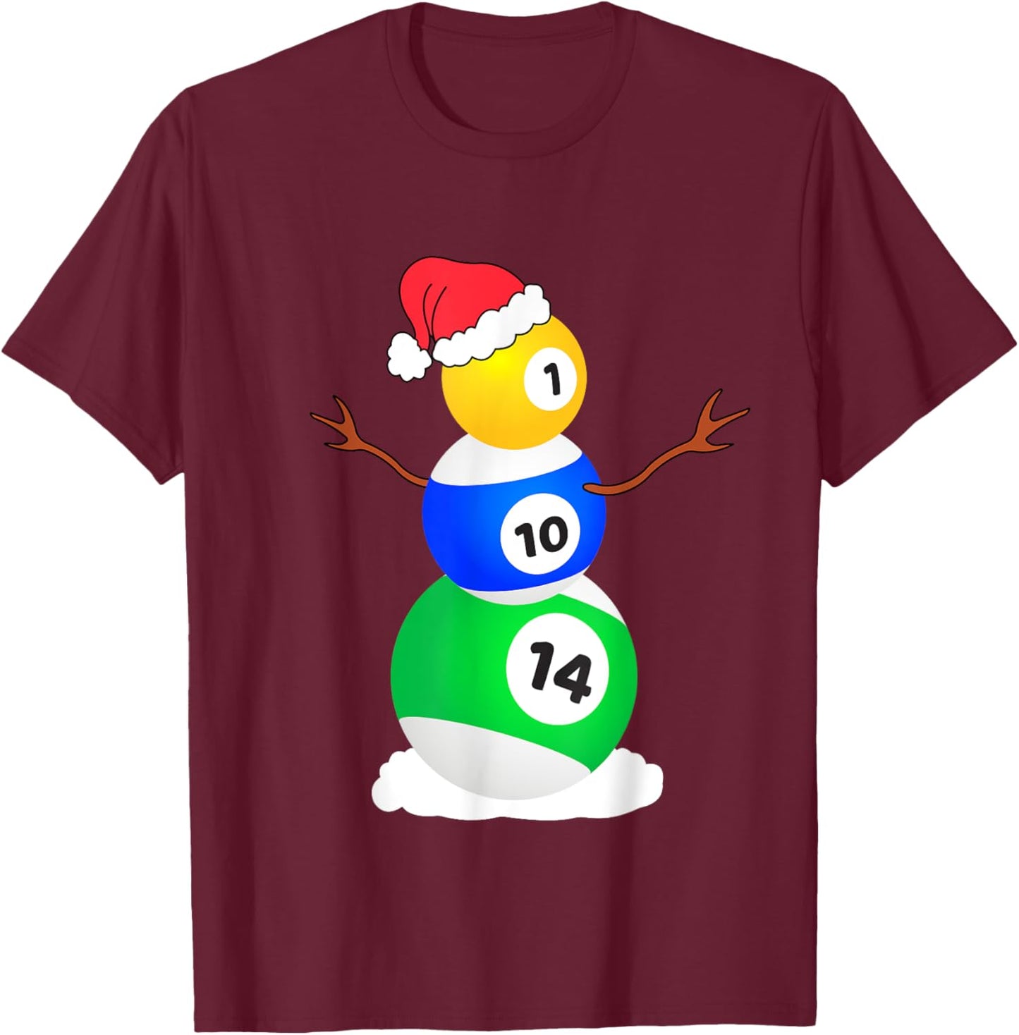 Billiards Christmas Snowman Shirt Pool Player Christmas Pjs T-Shirt - T-Shirt | Maroon