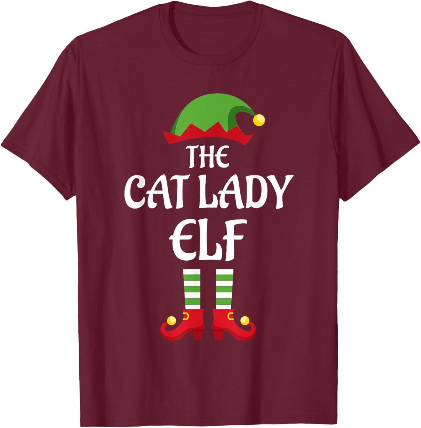 Cat Lady Elf Family Matching Group Christmas T-Shirt - T-Shirt | Maroon