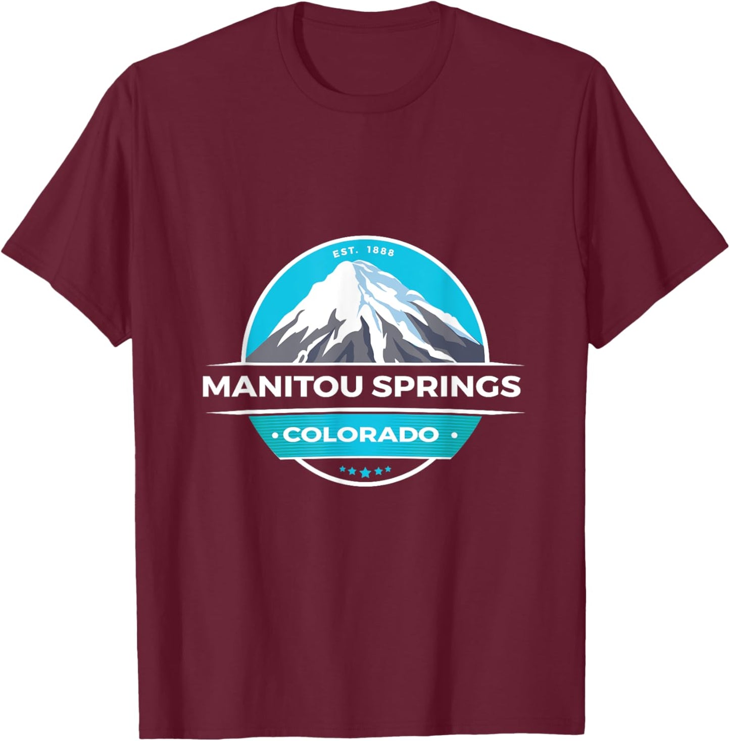 Unique Manitou Springs CO Snow Capped Mountains Novelty Art T-Shirt - T-Shirt | Maroon