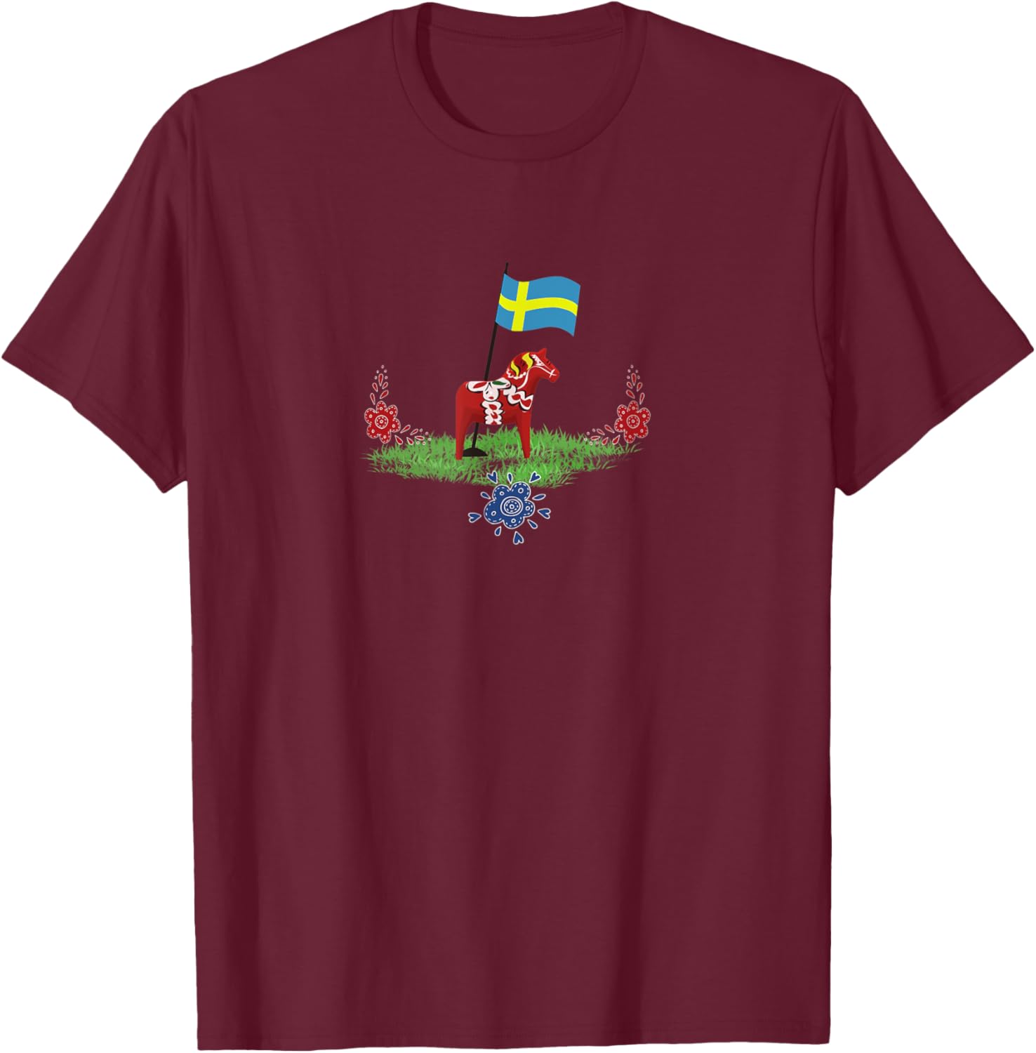 Sweden Flag Swedish Dala Horse T-Shirt - T-Shirt | Maroon