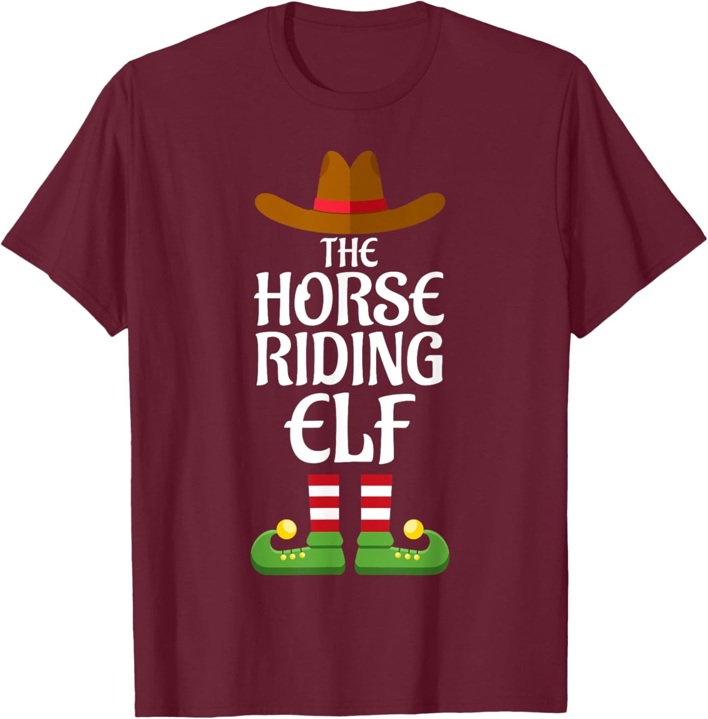 Horse Riding Elf Family Matching Group Christmas T-Shirt - T-Shirt | Maroon