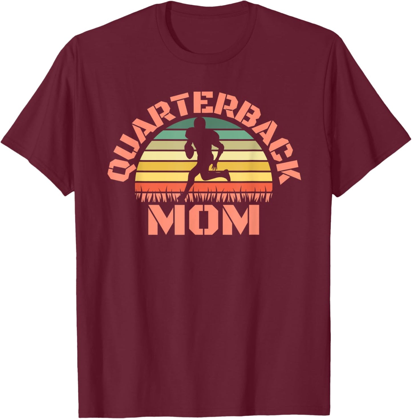 Quarterback Mom Retro Vintage Sunset Football T-Shirt - T-Shirt | Maroon