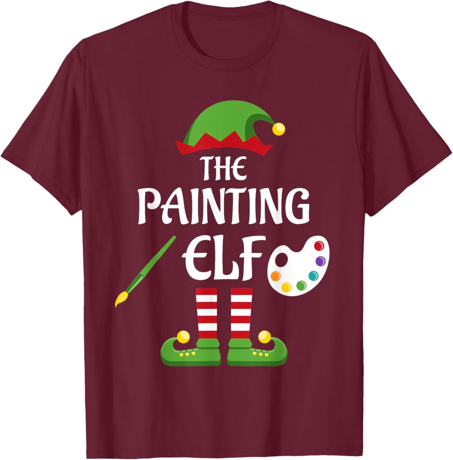 Painting Elf Family Matching Group Christmas T-Shirt - T-Shirt | Maroon