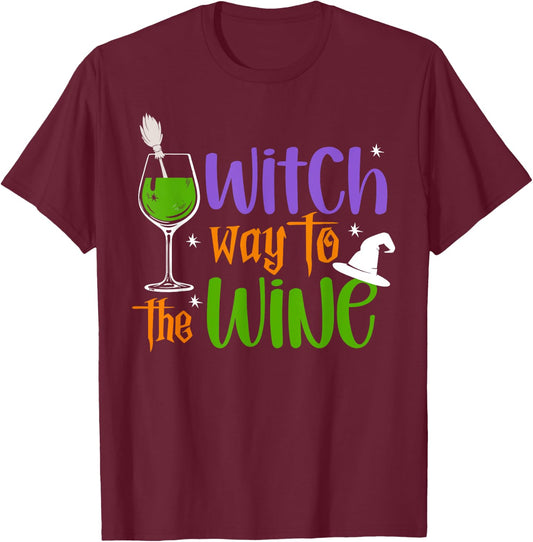 Witch Way to the Wine Funny Drinking Lover Halloween Costume T-Shirt - T-Shirt | Maroon