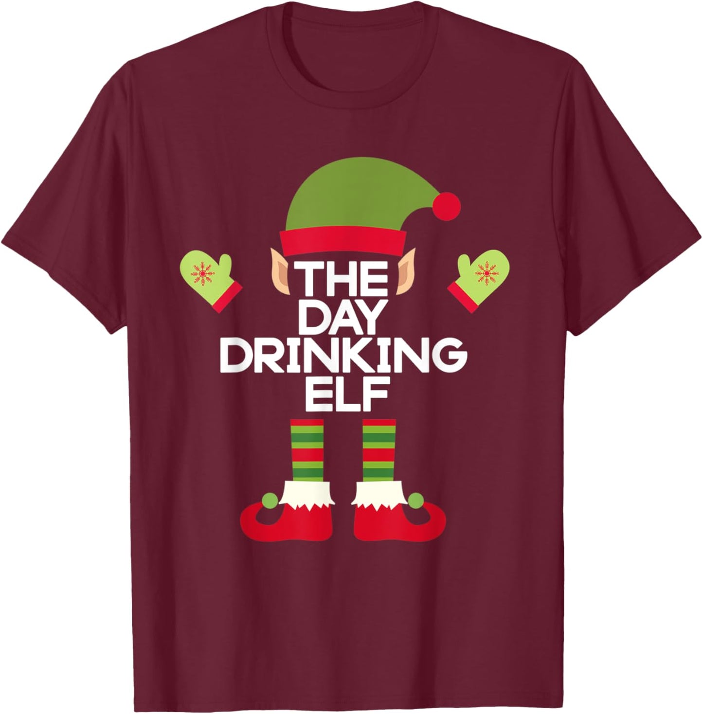 The Day Drinking Elf Funny Christmas Holiday T-Shirt - T-Shirt | Maroon