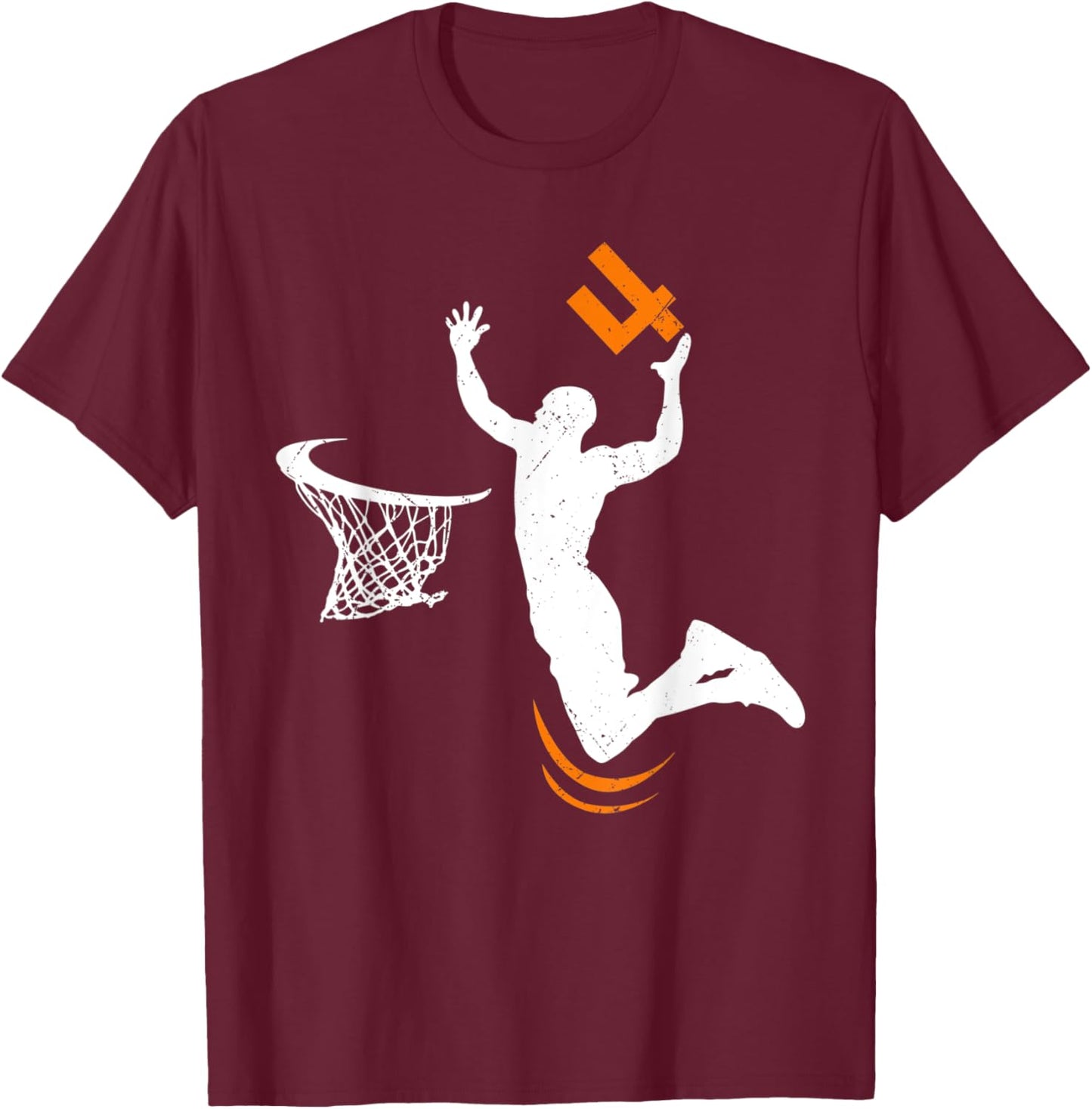 4 Year Old Basketball Dunk 4th Birthday Party Boys T-Shirt - T-Shirt | Maroon