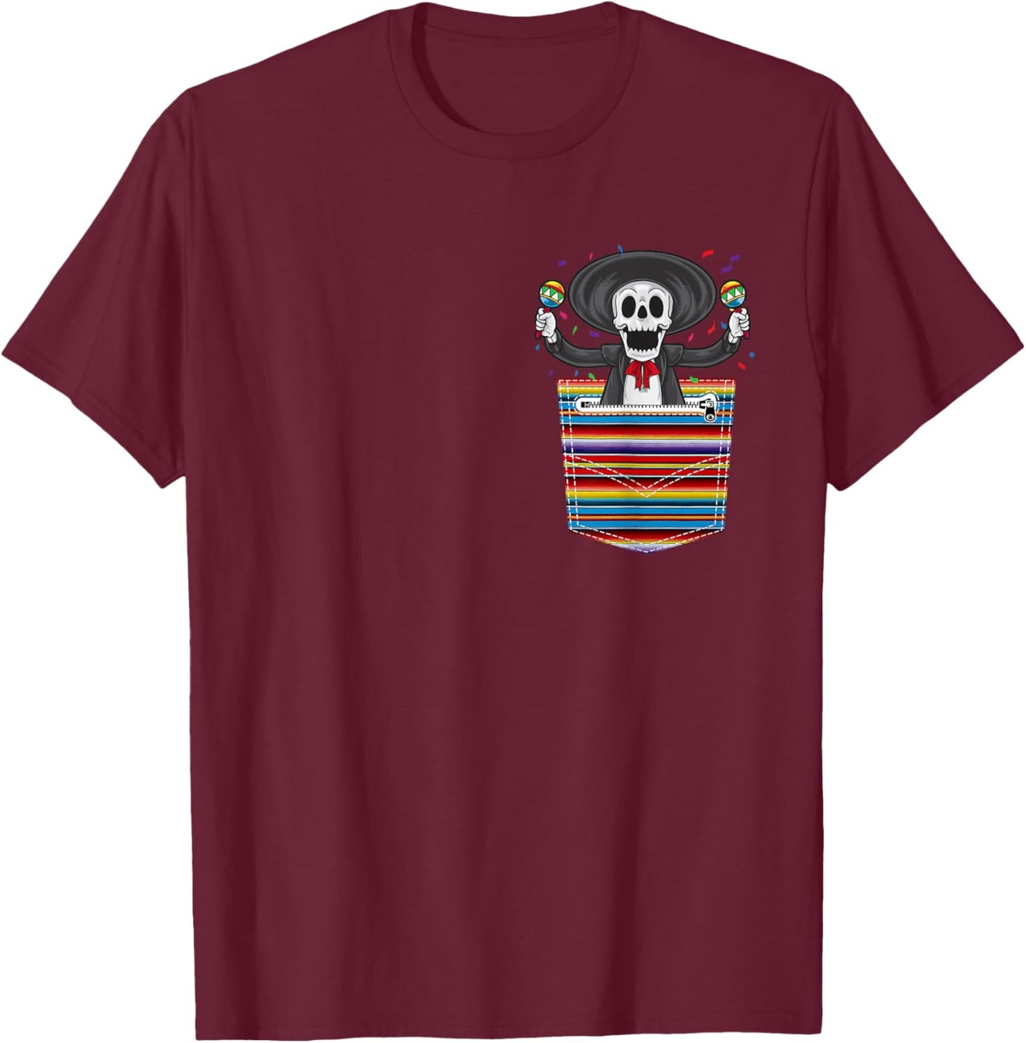 Cinco De Mayo 2021 Calaca Blanket Pocket Serape Mexican T-Shirt - T-Shirt | Maroon