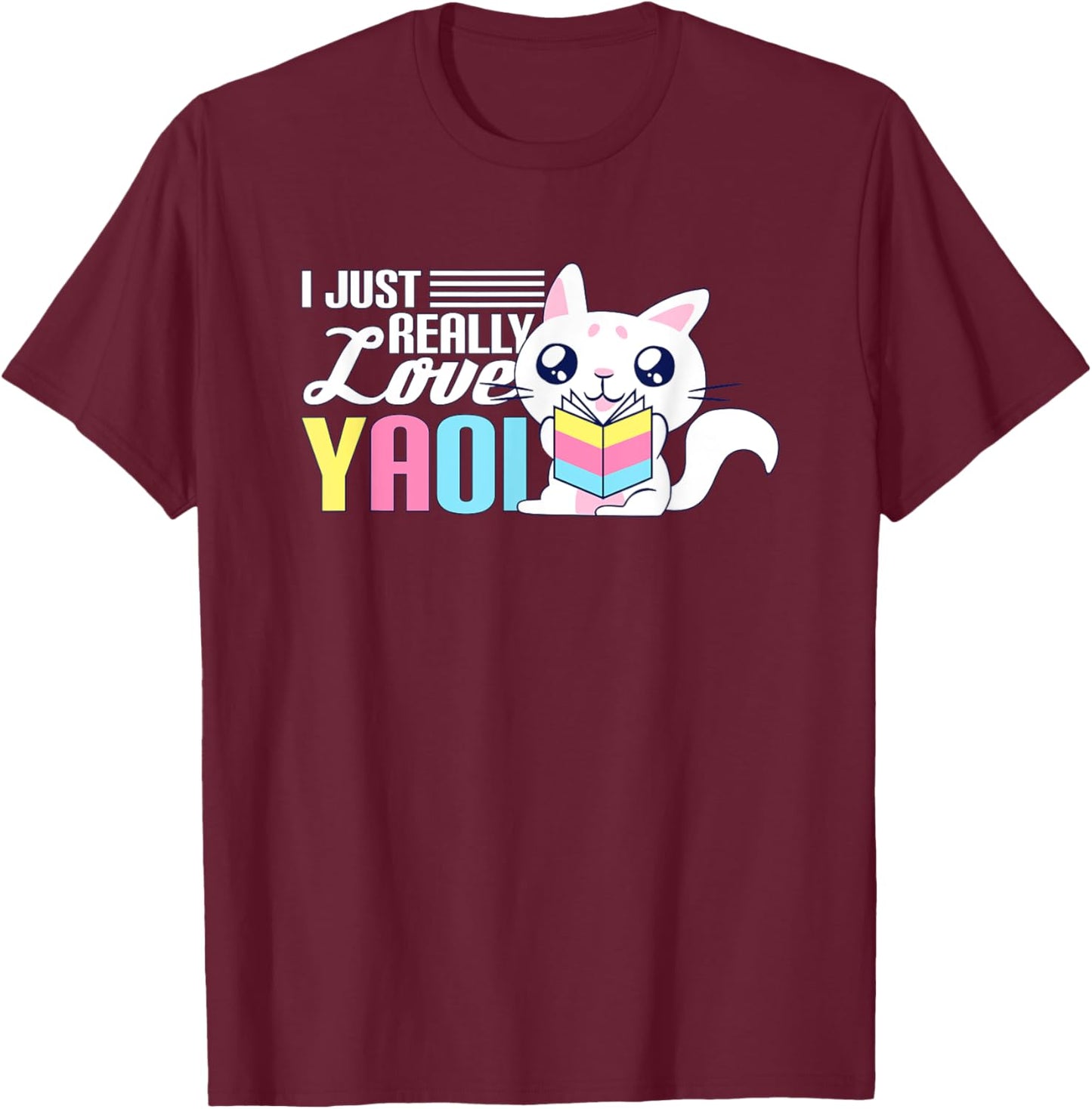 Fujoshi I Yaoi BL Love Manga I Cute Cat T-Shirt - T-Shirt | Maroon