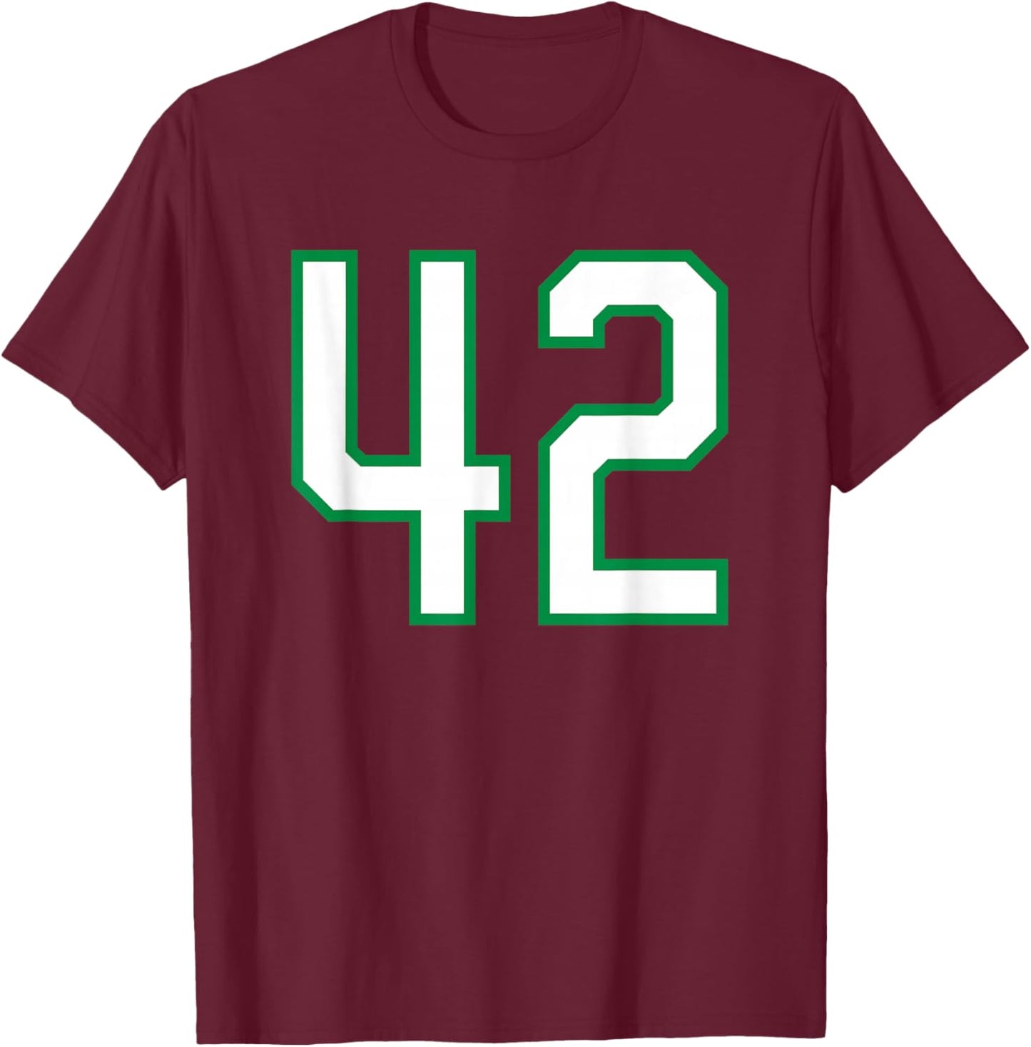 White Green Sports Team Number 42 T-Shirt - T-Shirt | Maroon