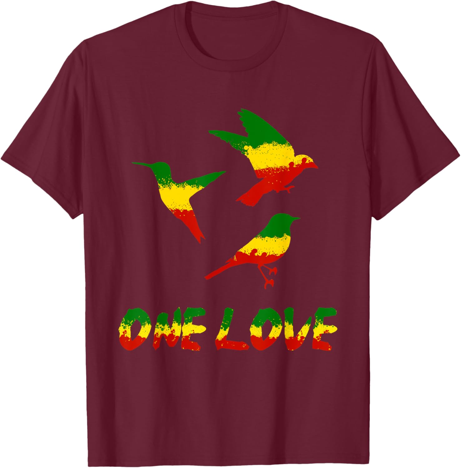 Bird Lover One Love Rasta Reggae Rastafarian Jamaica Roots T-Shirt - T-Shirt | Maroon