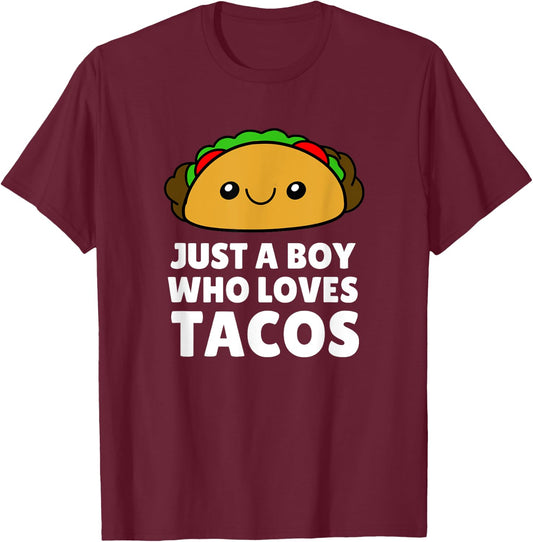 Just A Boy Who Loves Tacos Funny Kids Toddler Baby 5T 4T T-Shirt - T-Shirt | Maroon