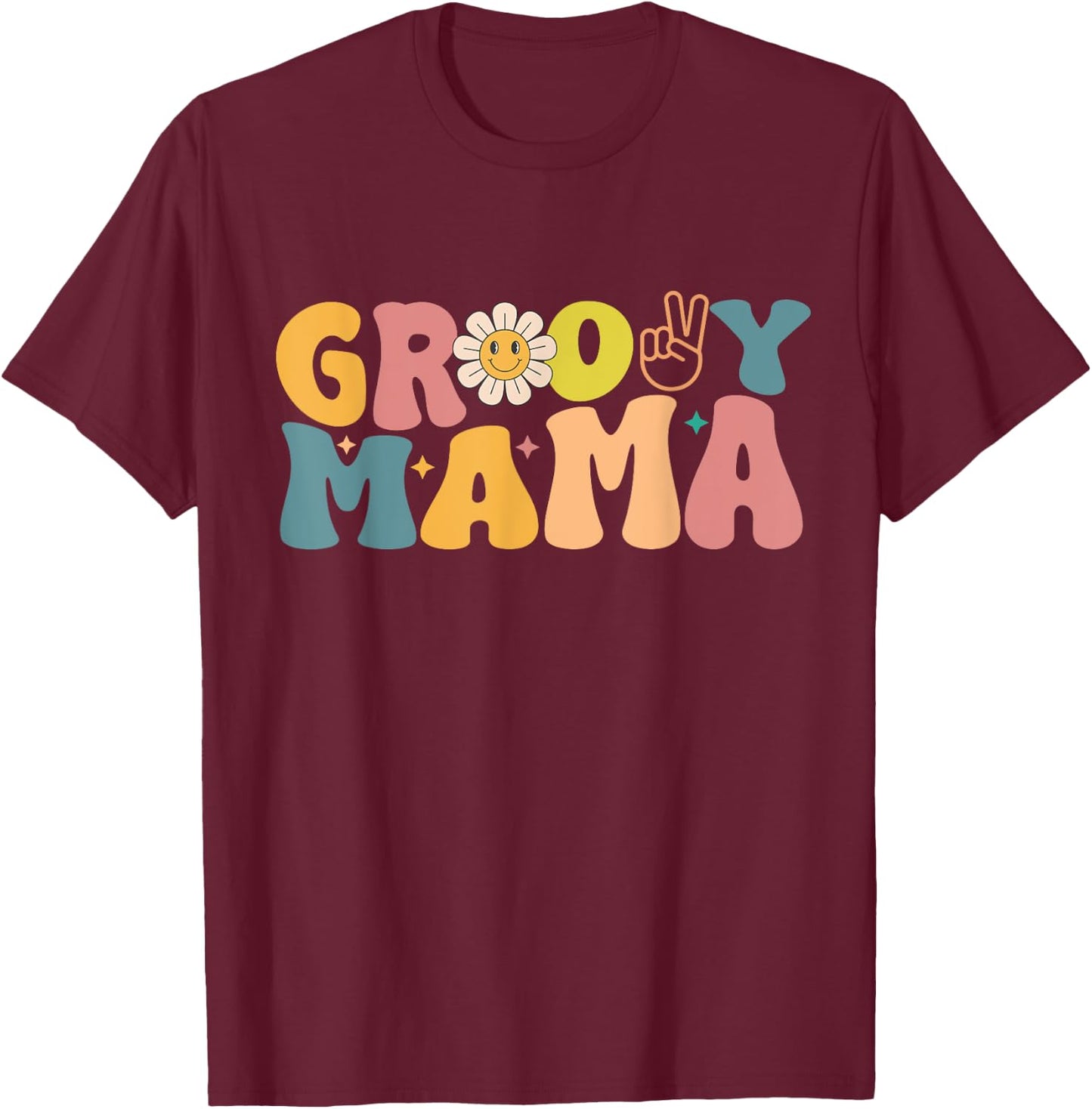 Retro Groovy Design For Mama Matching Family Birthday T-Shirt - T-Shirt | Maroon