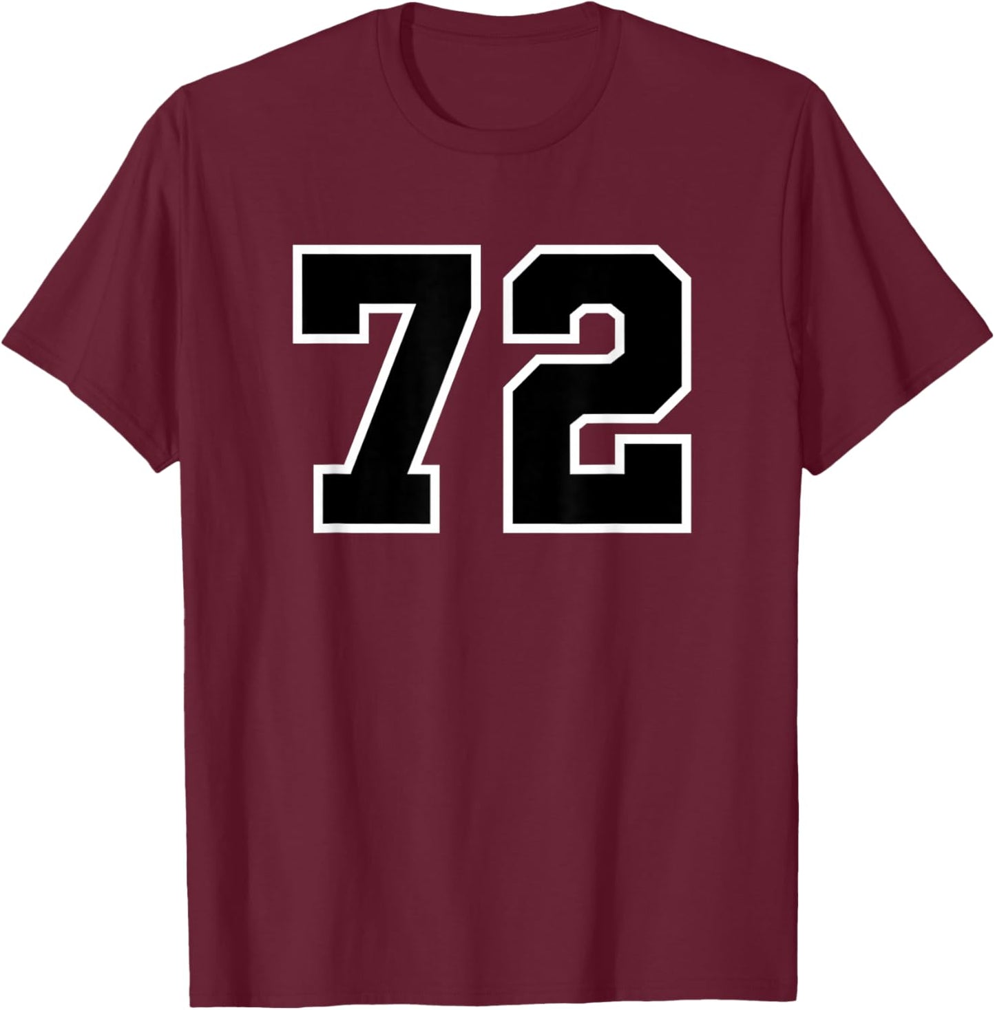 Number #72 Sports Team Varsity Number T-Shirt - T-Shirt | Maroon