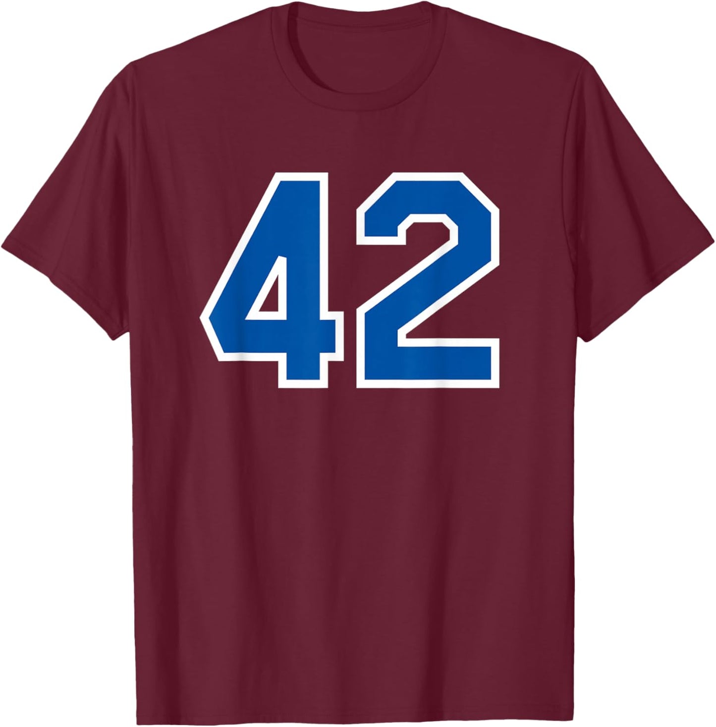 Number #42 White Blue Varsity Number T-Shirt - T-Shirt | Maroon