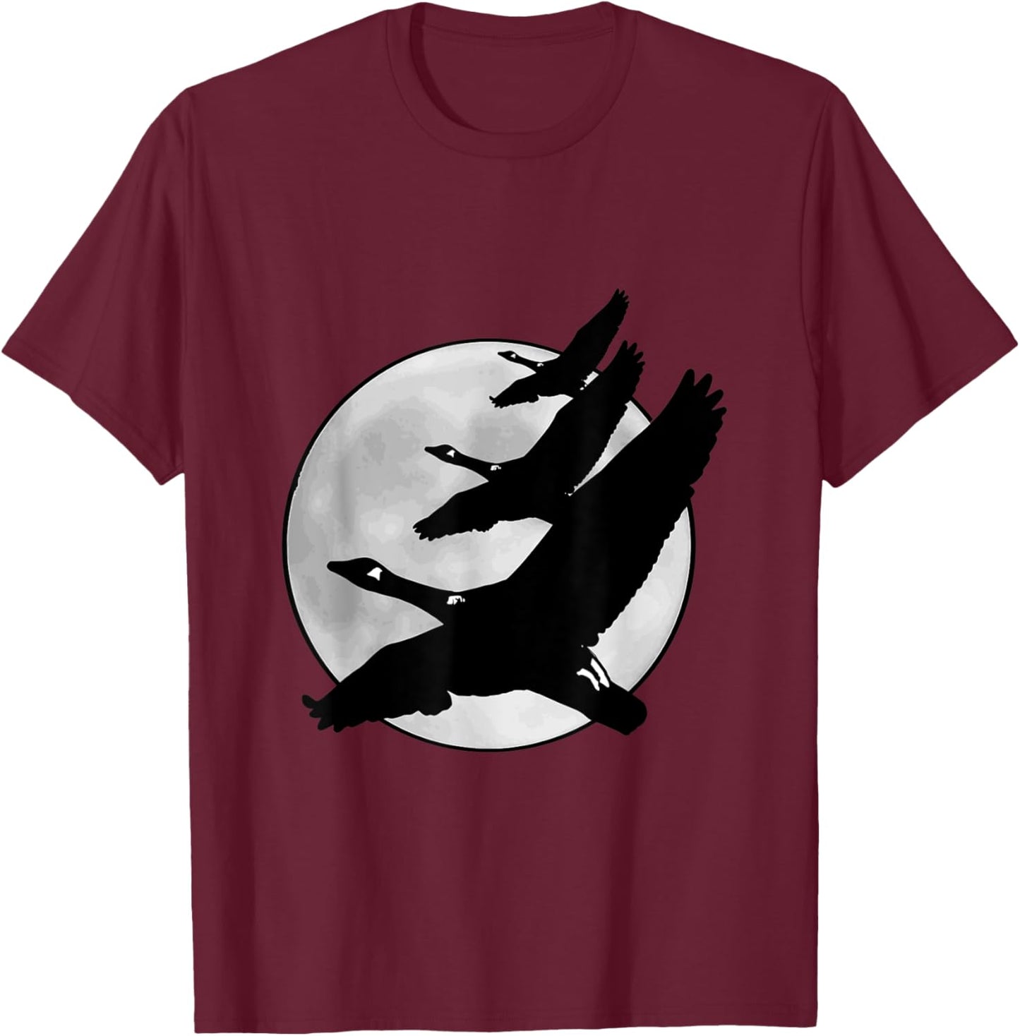 Canadian Geese Flying in Front of the Full Moon T-Shirt - T-Shirt | Maroon