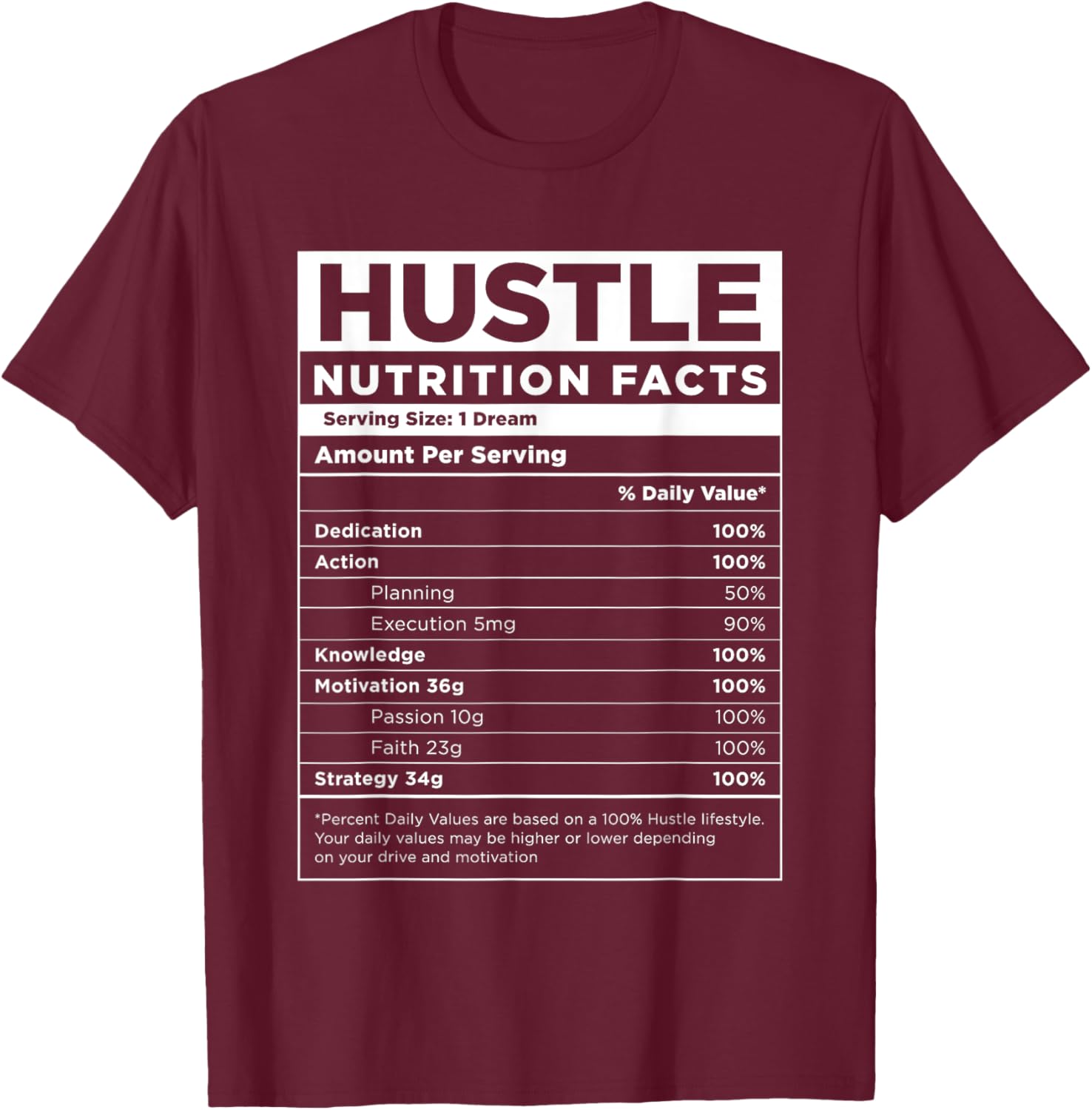 Hustle Nutrition Facts Hundred Dollar Bills Money Hustler T-Shirt - T-Shirt | Maroon