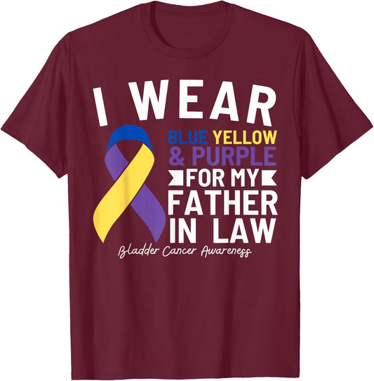 I Wear Blue Yellow Purple For Father In Law Bladder Cancer T-Shirt - T-Shirt | Maroon