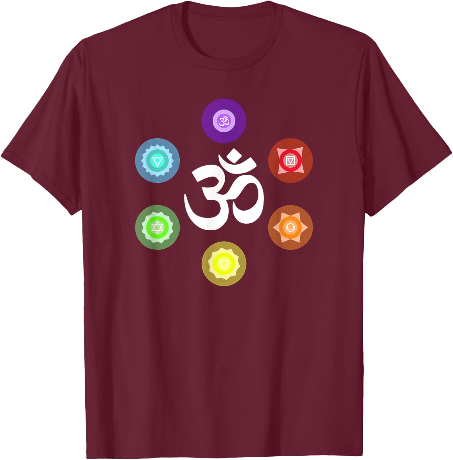 Sacred Geometry Yoga Metatrons Rainbow Chakras T-Shirt - T-Shirt | Maroon