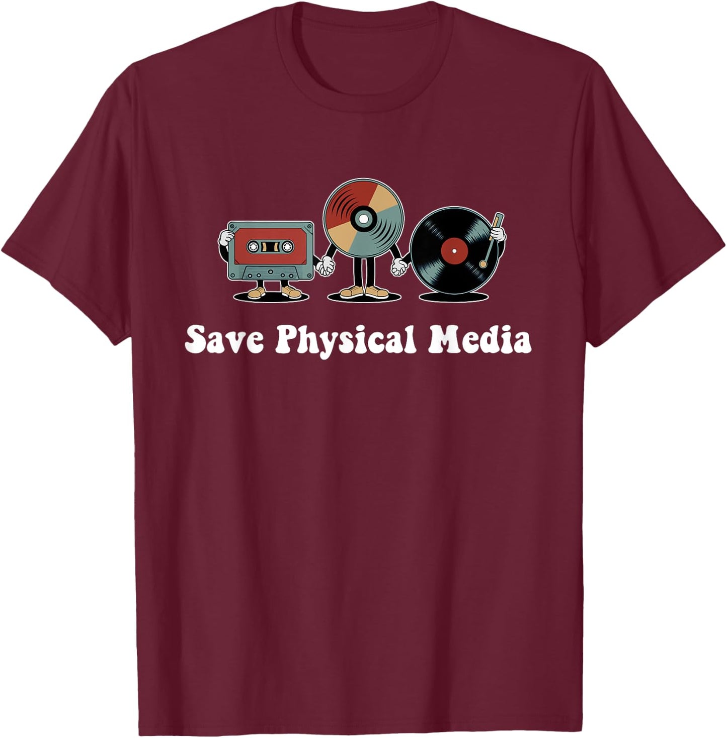 Save Physical Media – Retro VHS, CDs, Vinyl Record, DVD T-Shirt - T-Shirt | Maroon
