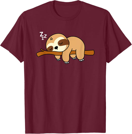 Adorable Animal Graphic Funny Nap Tired Sleeping Cute Sloth T-Shirt - T-Shirt | Maroon