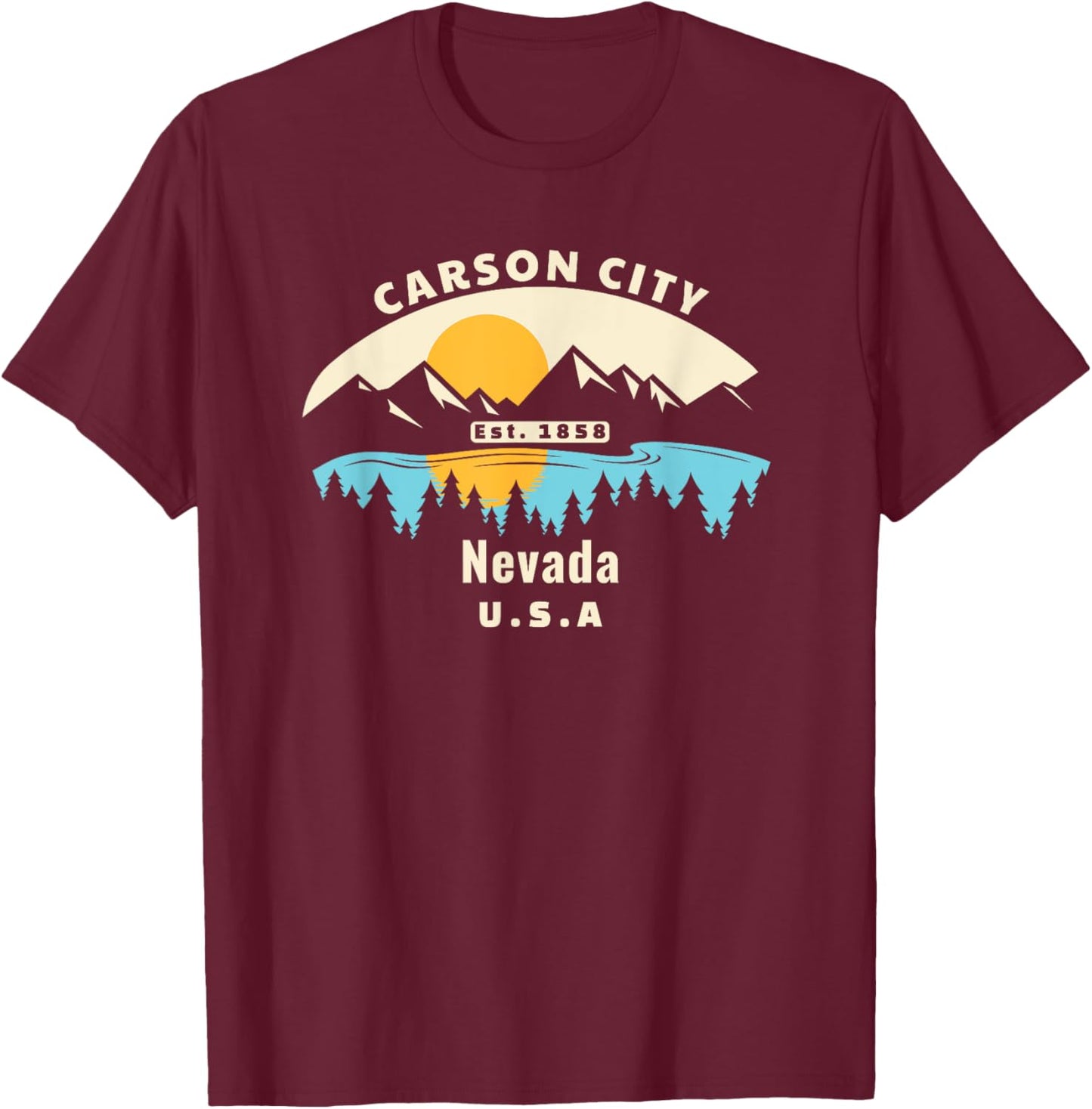 Carson City Nevada Souvenir Mountain Sunset River T-Shirt - T-Shirt | Maroon