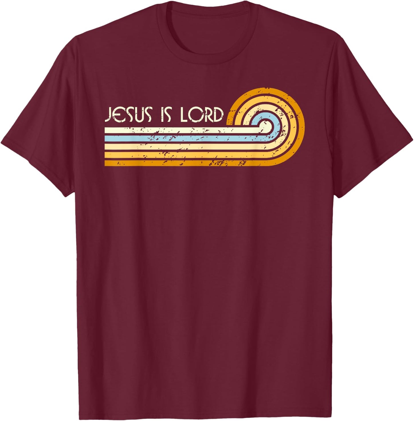 Retro Groovy 1970s 1980s Jesus is Lord Romans 10:9 T-Shirt - T-Shirt | Maroon