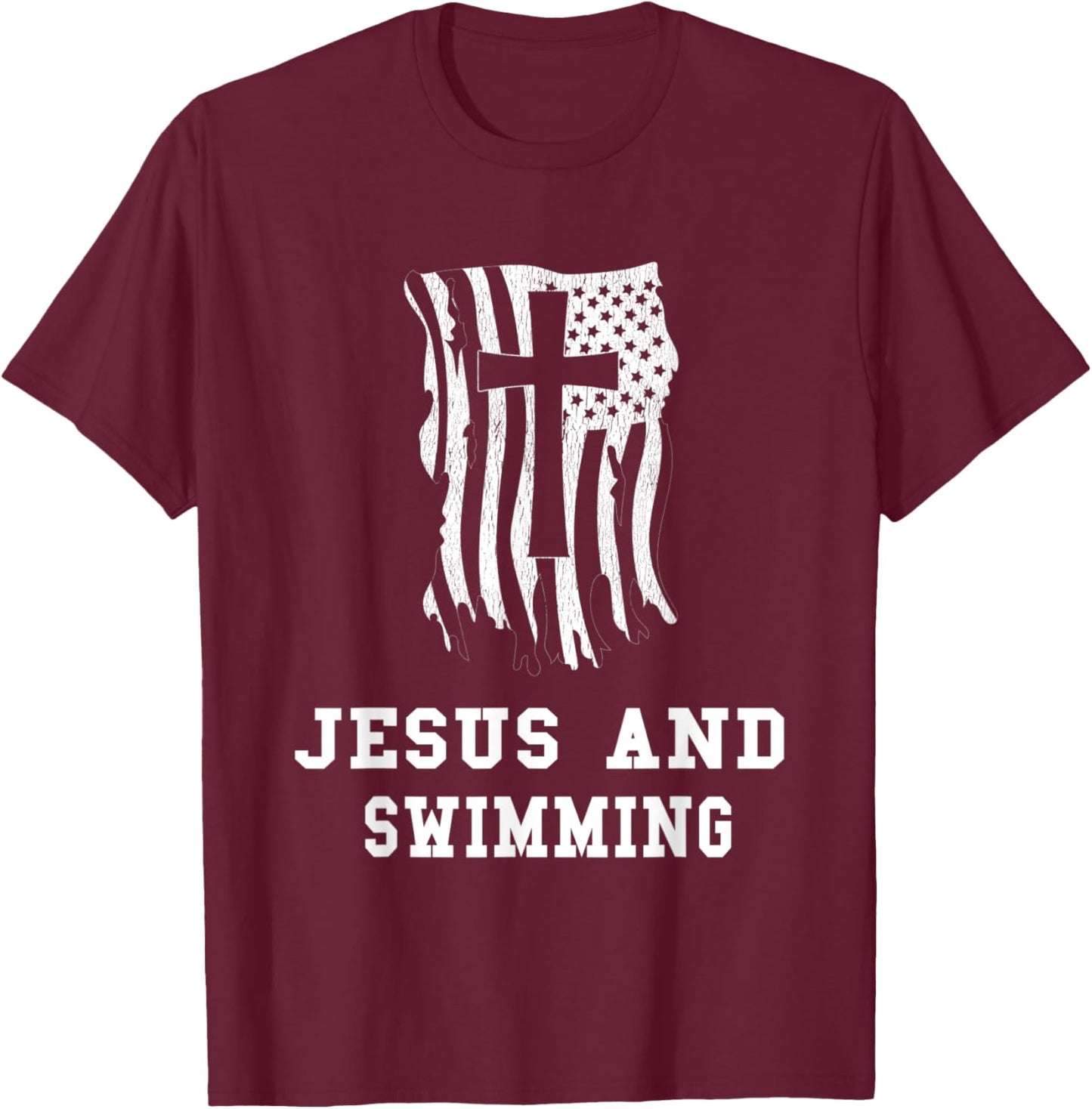 Jesus and Swimming Design / Christian Jesus Fan Swimmers T-Shirt - T-Shirt | Maroon