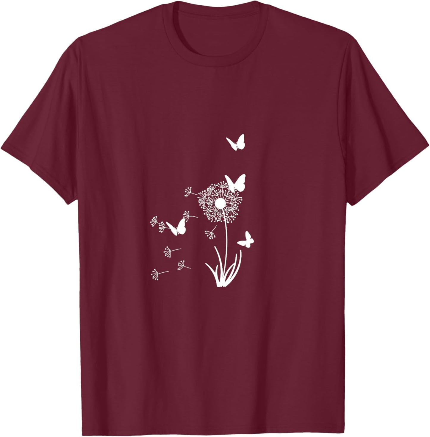 Beautiful Dandelion with Butterflies and Spurs Gift T-Shirt - T-Shirt | Maroon