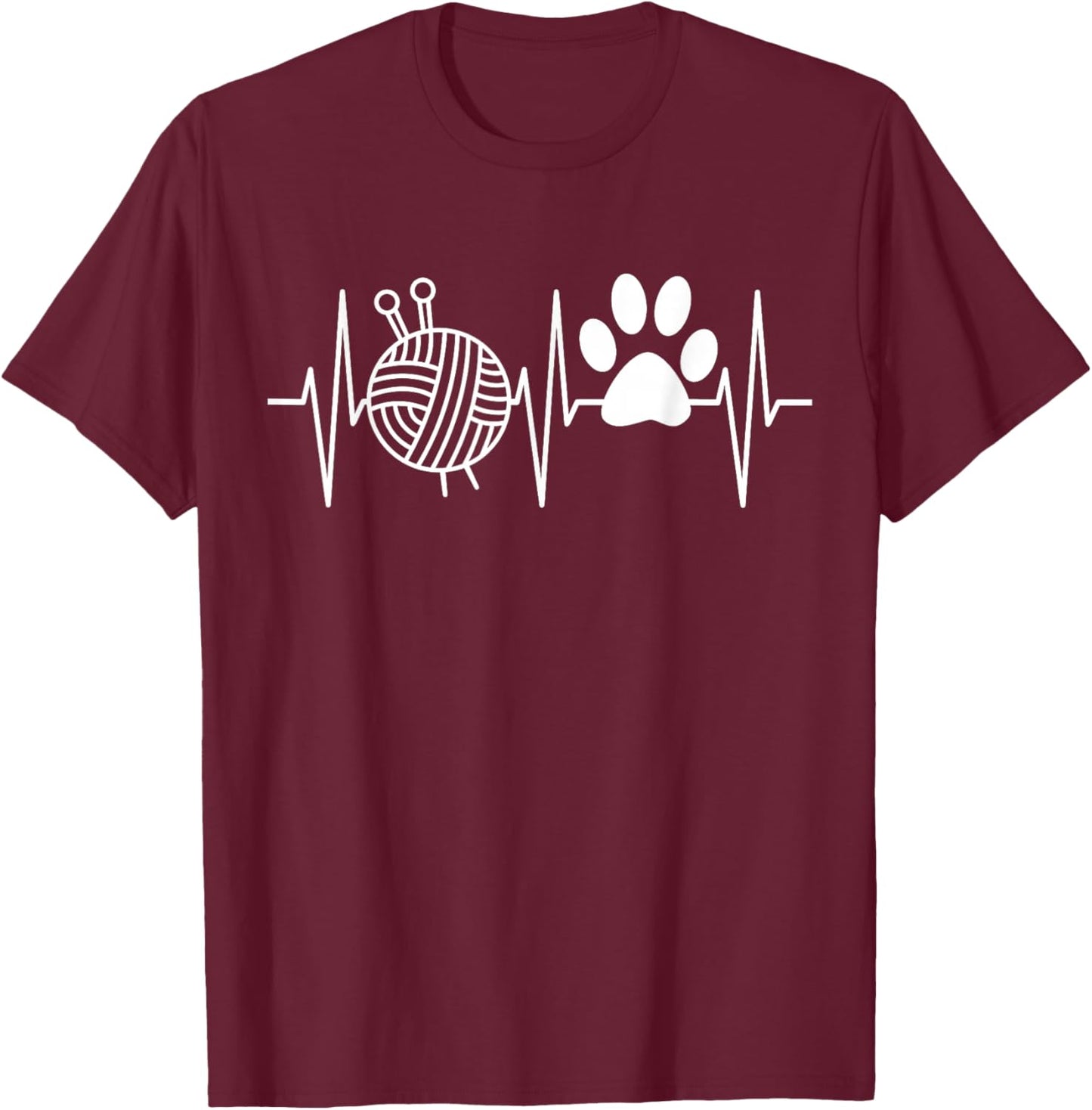 Knitting Shirt Dog Lover Heartbeat Love Knitting and Dogs Men Women Girls Kids T-Shirt - T-Shirt | Maroon