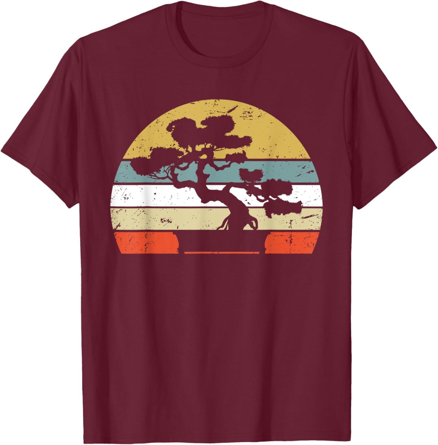 Bonsai Shirt Retro Vintage Sunset Bonsai Tree T-Shirt - T-Shirt | Maroon