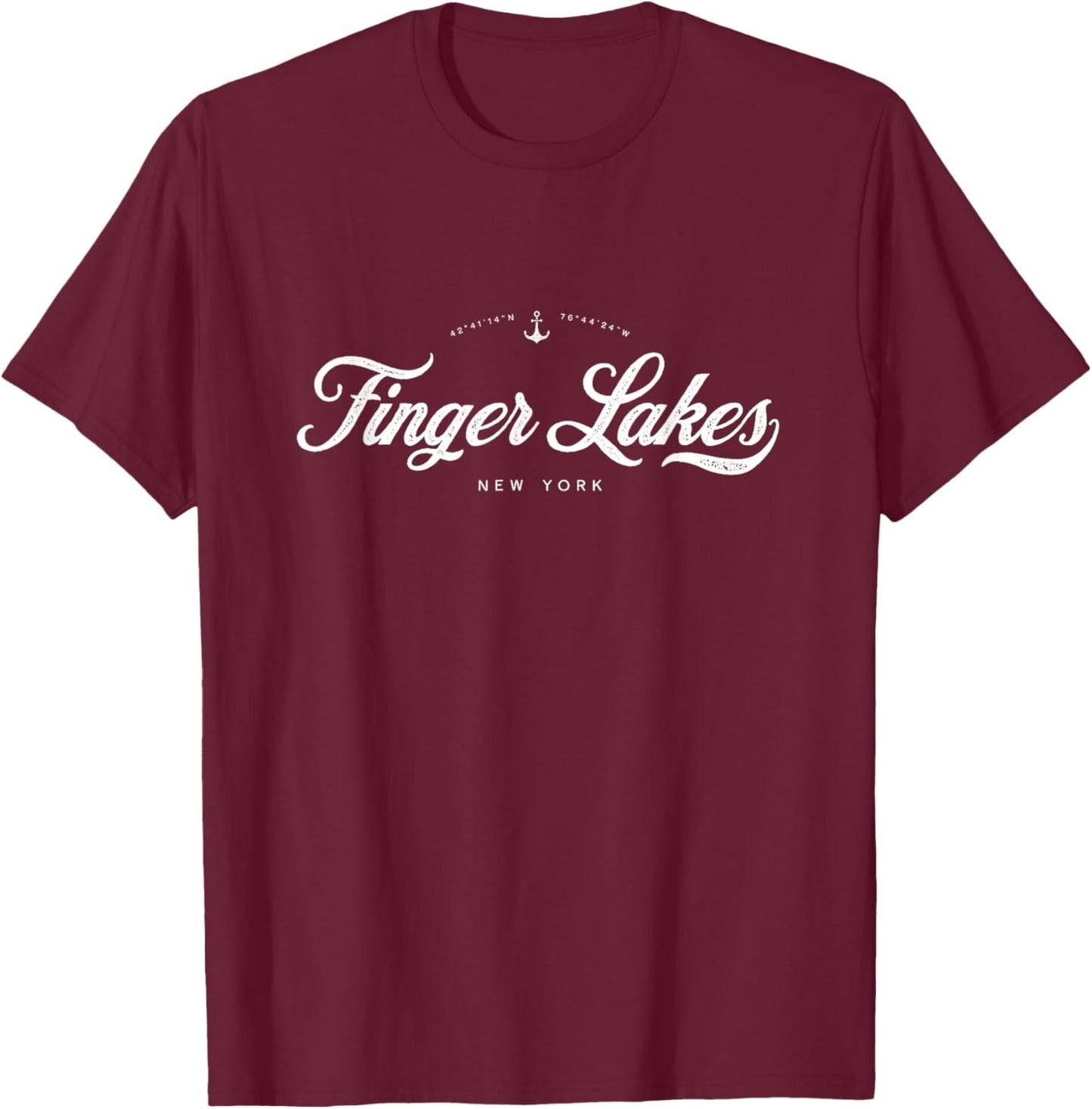 Finger Lakes Upstate New York NY Vintage Retro T-Shirt - T-Shirt | Maroon