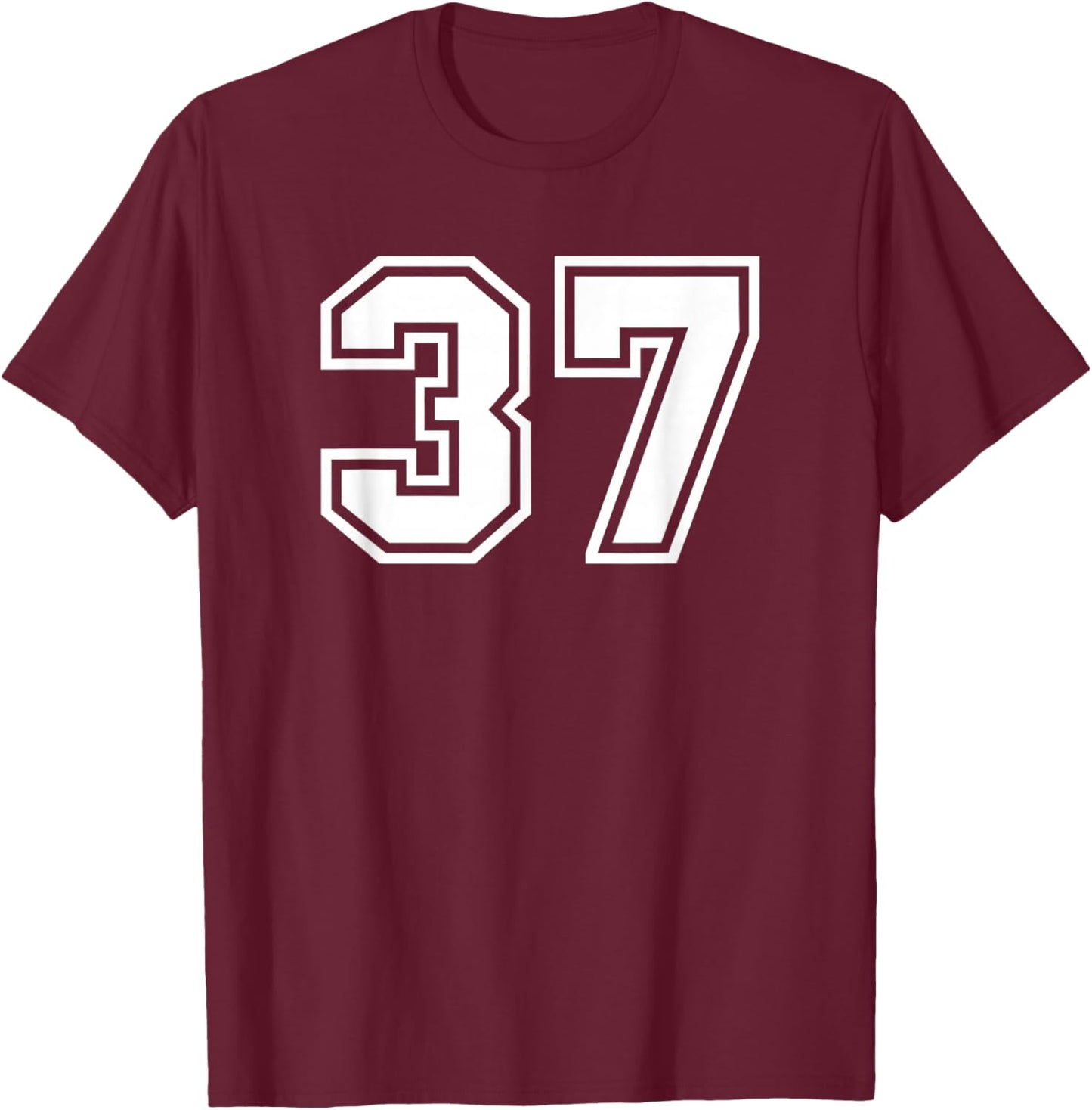 White Sports Team Number #37 T-Shirt - T-Shirt | Maroon
