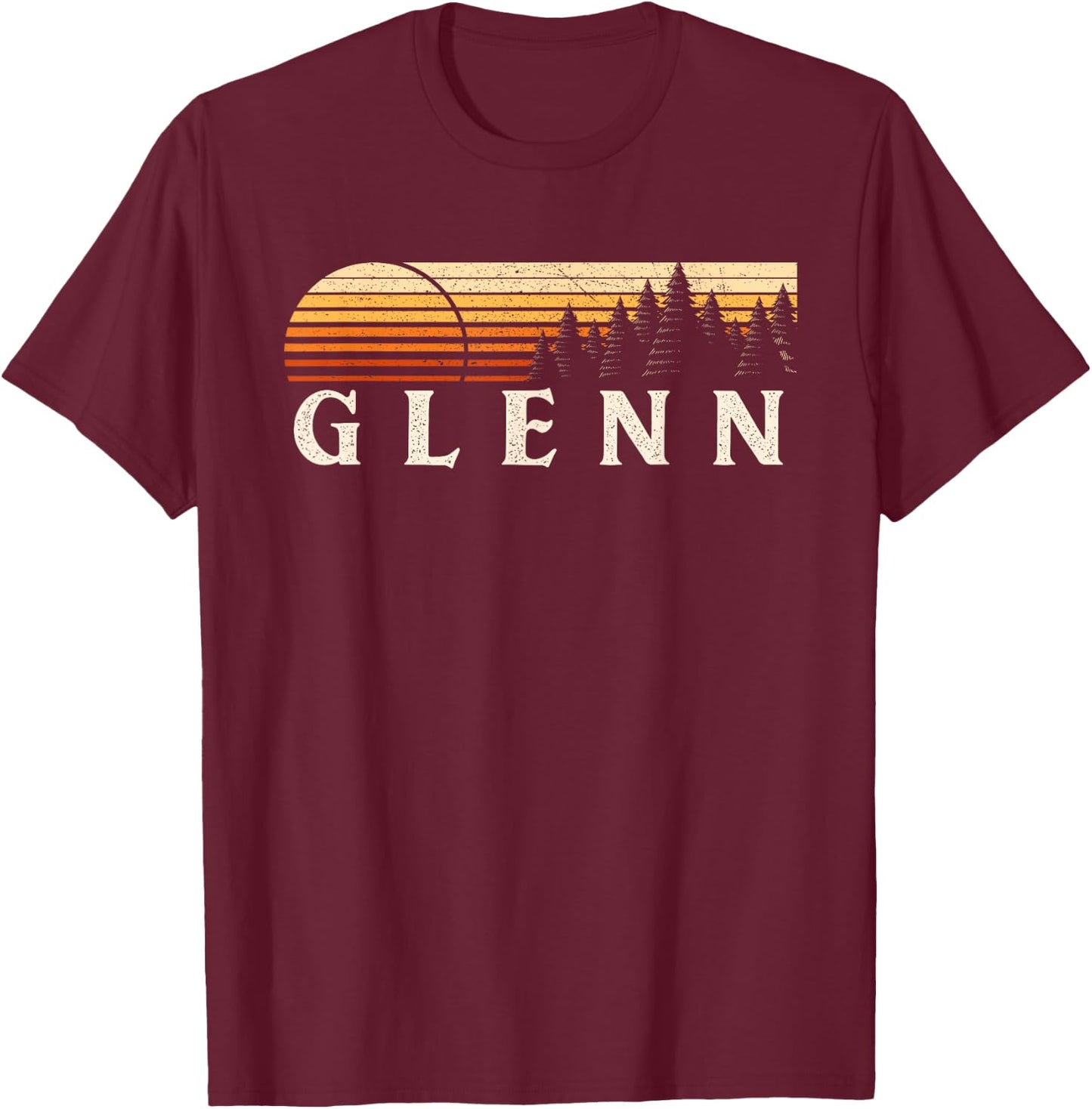 Glenn, MI Vintage Evergreen Sunset Eighties Retro T-Shirt - T-Shirt | Maroon