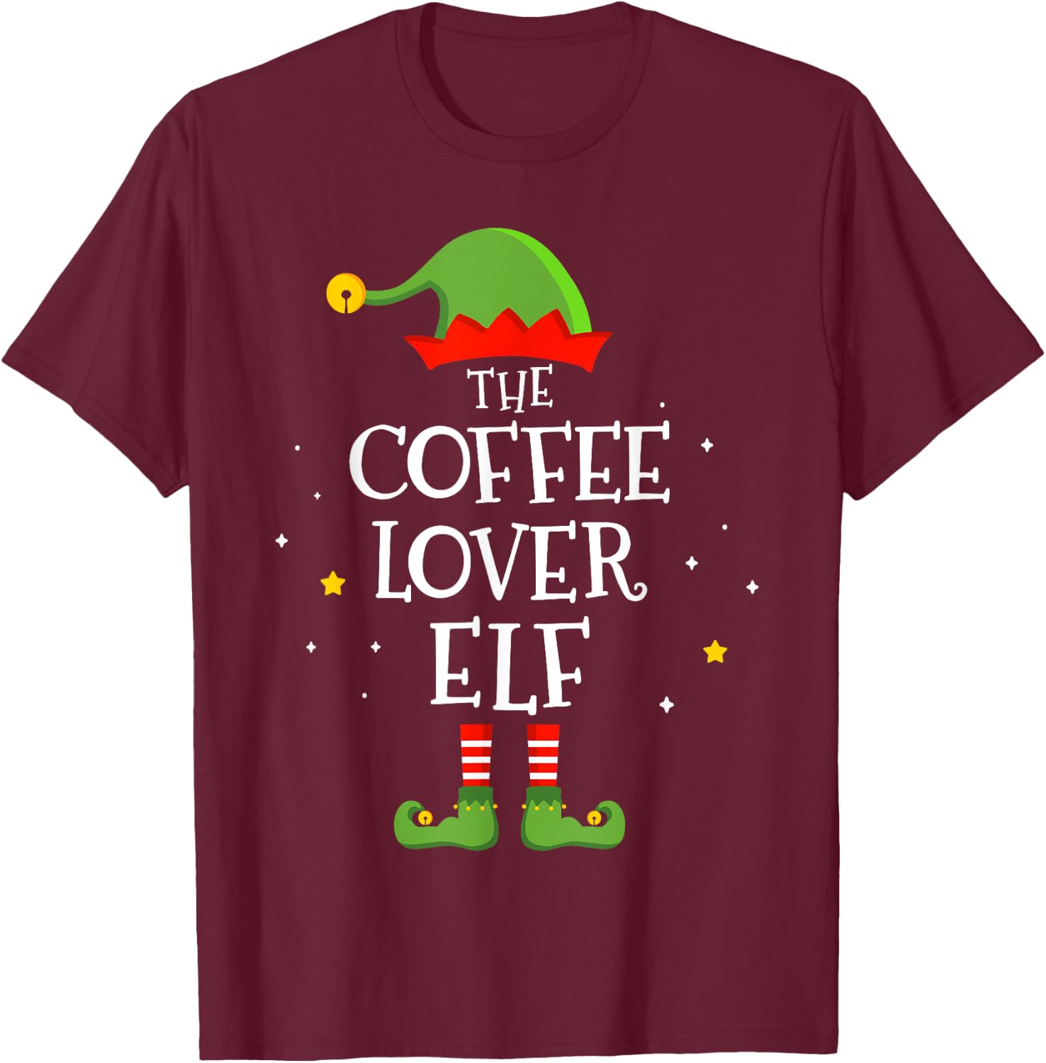 The coffee lover elf funny christmas matching family pajama T-Shirt - T-Shirt | Maroon