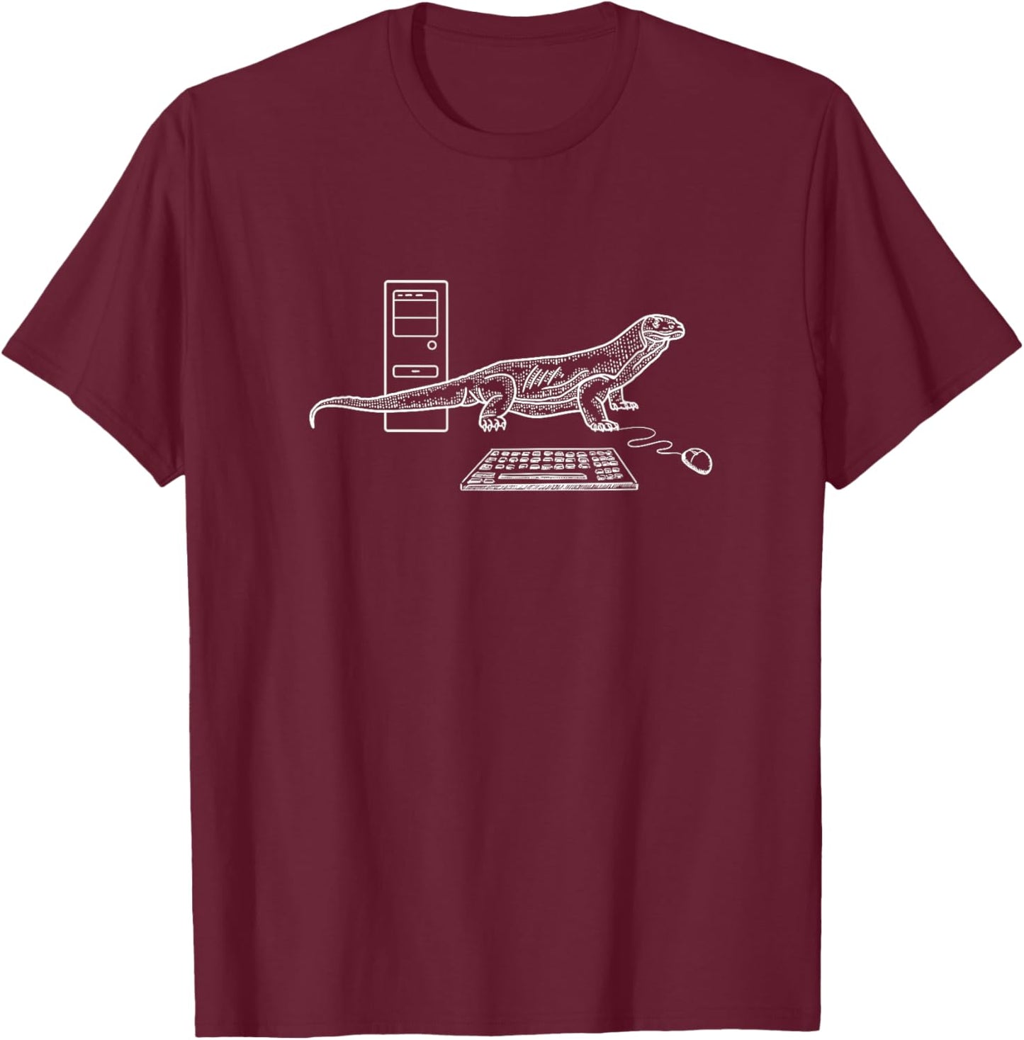 Funny computer monitor lizard visual pun T-Shirt - T-Shirt | Maroon