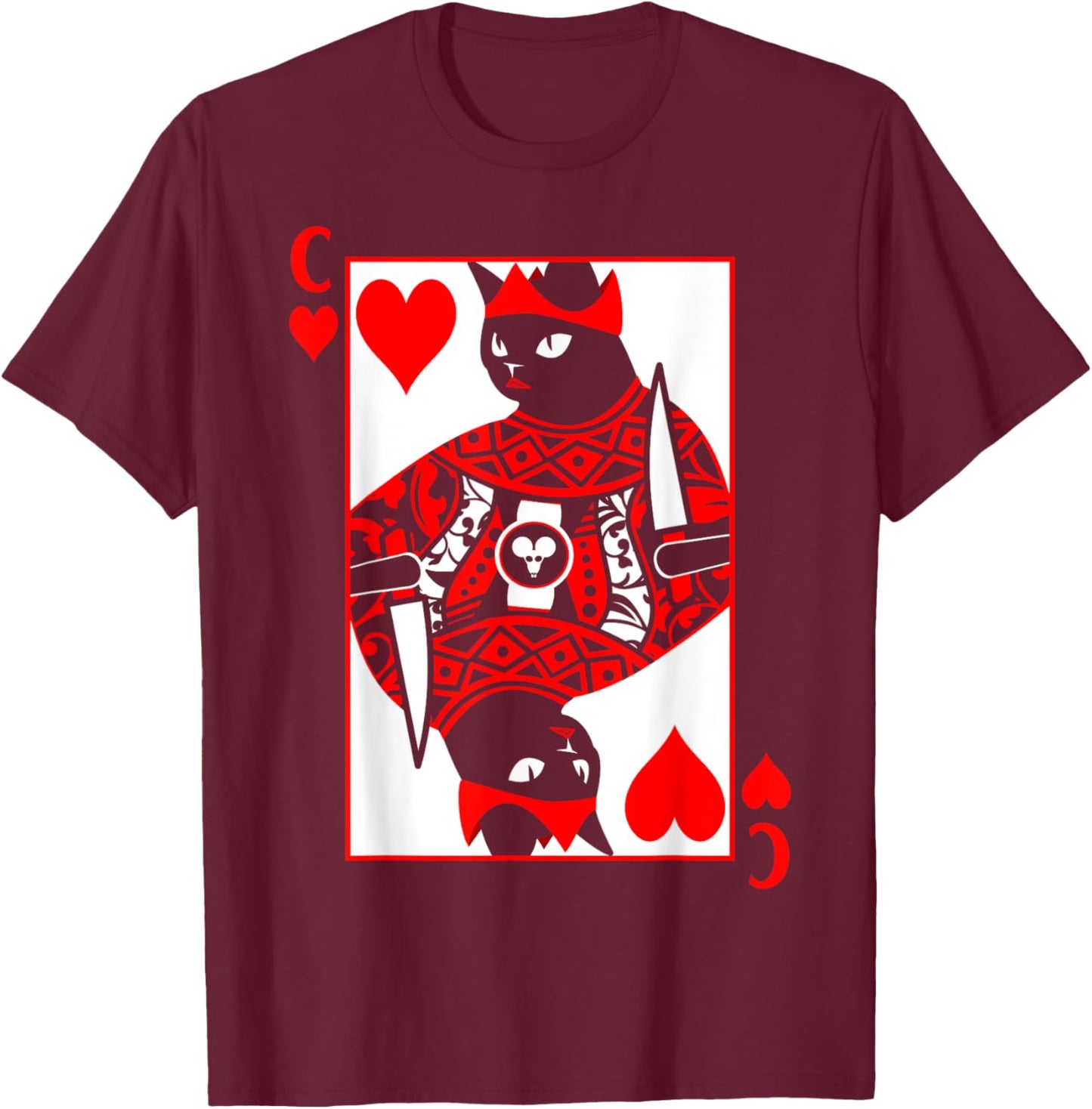 Queen Of Hearts Poker Card Cat And Girls T-Shirt - T-Shirt | Maroon