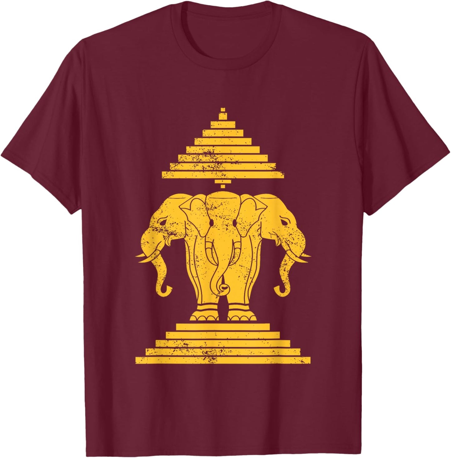 Erawan Three Headed Elephant Kingdom of Laos T-Shirt - T-Shirt | Maroon