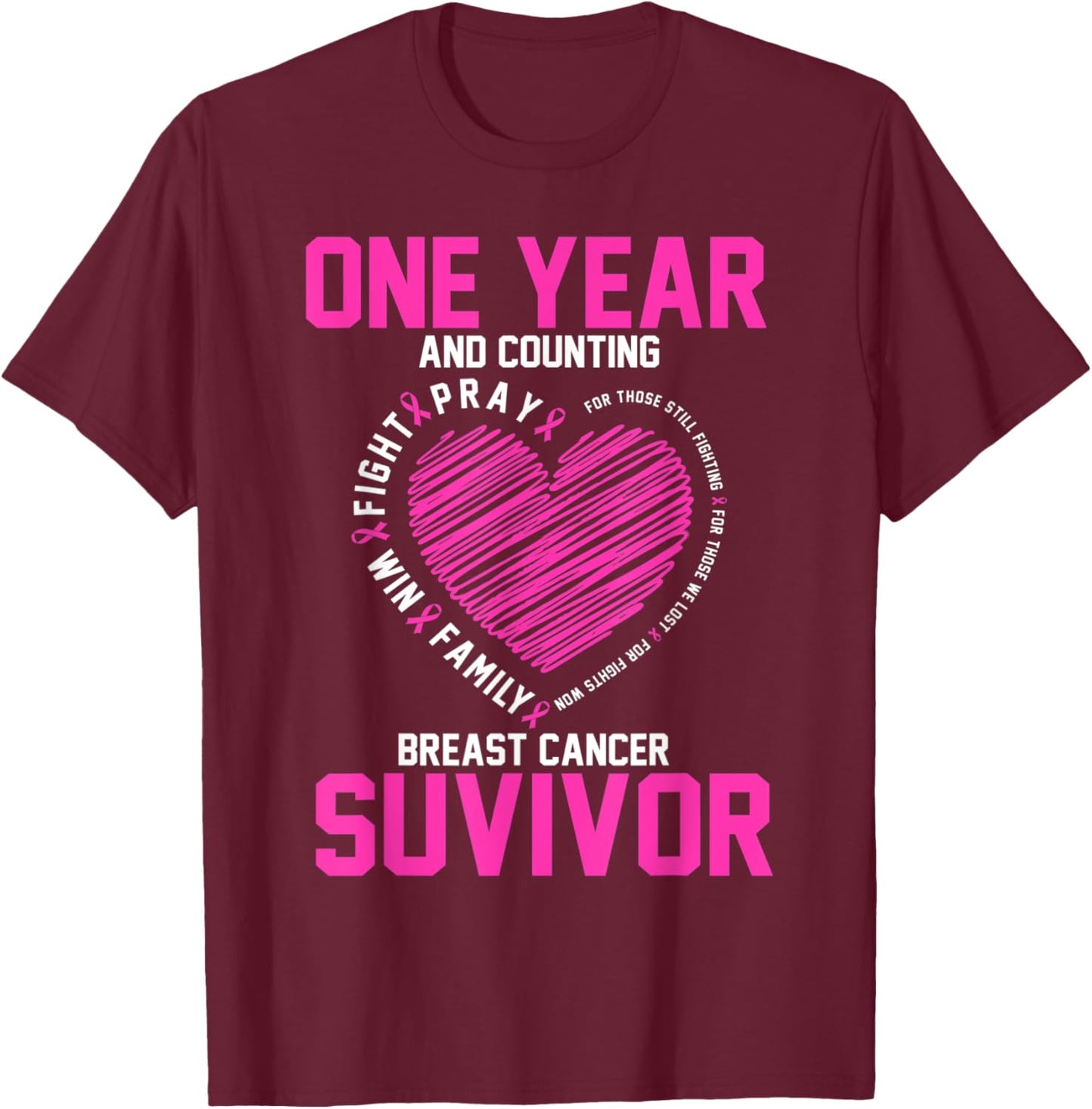 1 Year cancer free pink breast cancer awareness T-Shirt - T-Shirt | Maroon