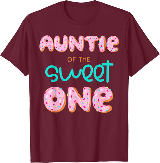 Auntie of The Sweet One First Birthday Matching Family Donut T-Shirt - T-Shirt | Maroon
