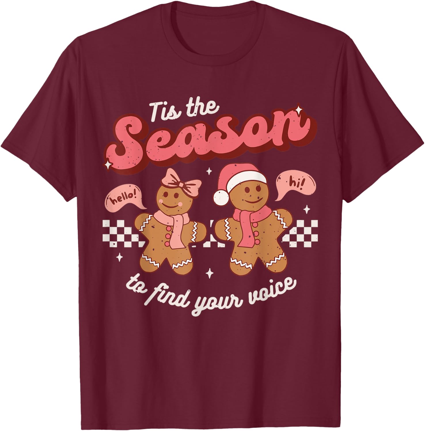 Speech Language Therapy Christmas Retro SLP Therapist Groovy T-Shirt - T-Shirt | Maroon