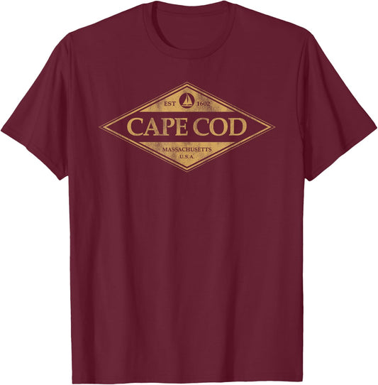 Cape Cod Massachusetts Retro Preppy Throwback T-Shirt - T-Shirt | Maroon