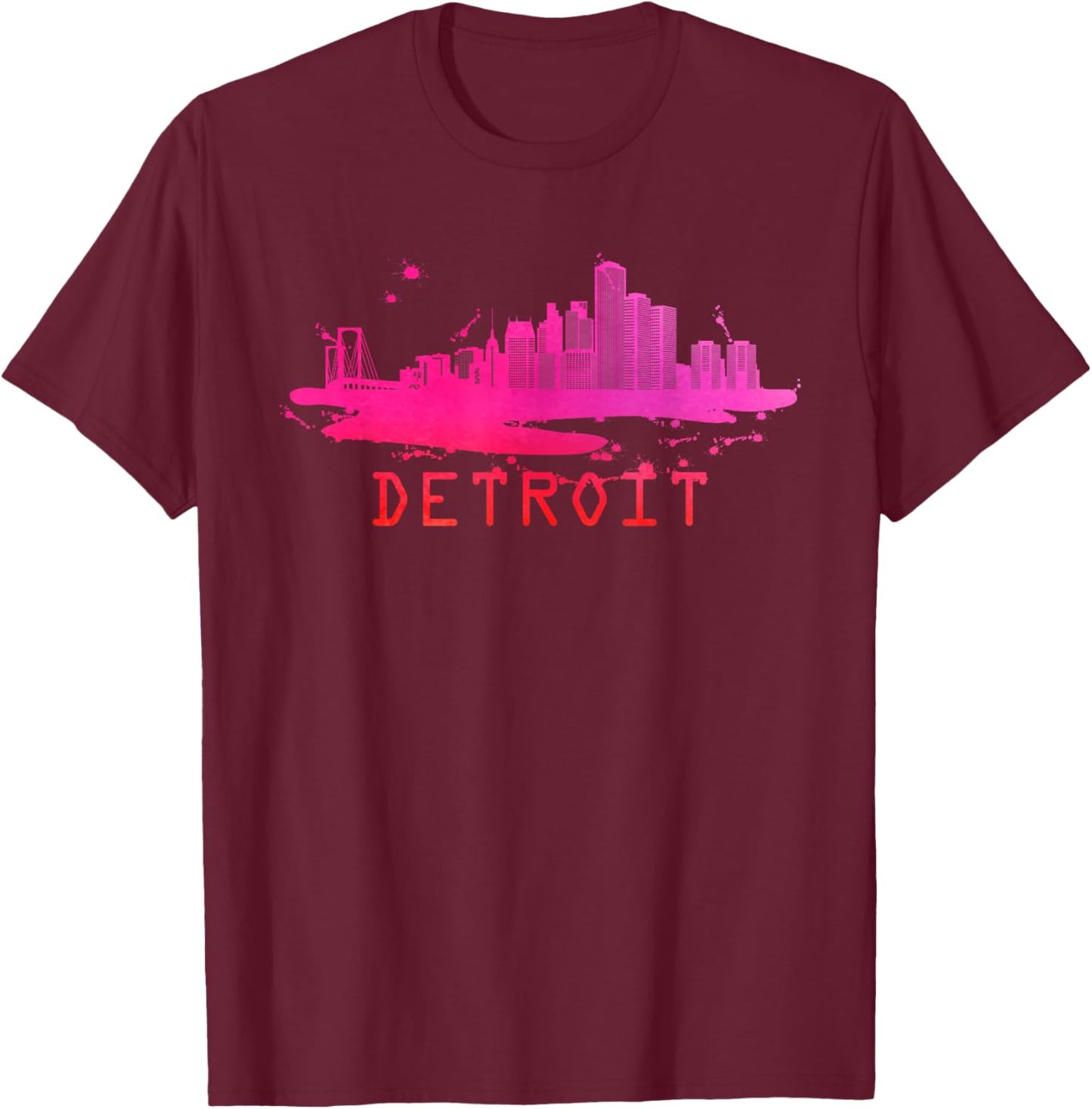 Modern Detroit Cityscape Souvenir - Detroit Skyline T-Shirt - T-Shirt | Maroon