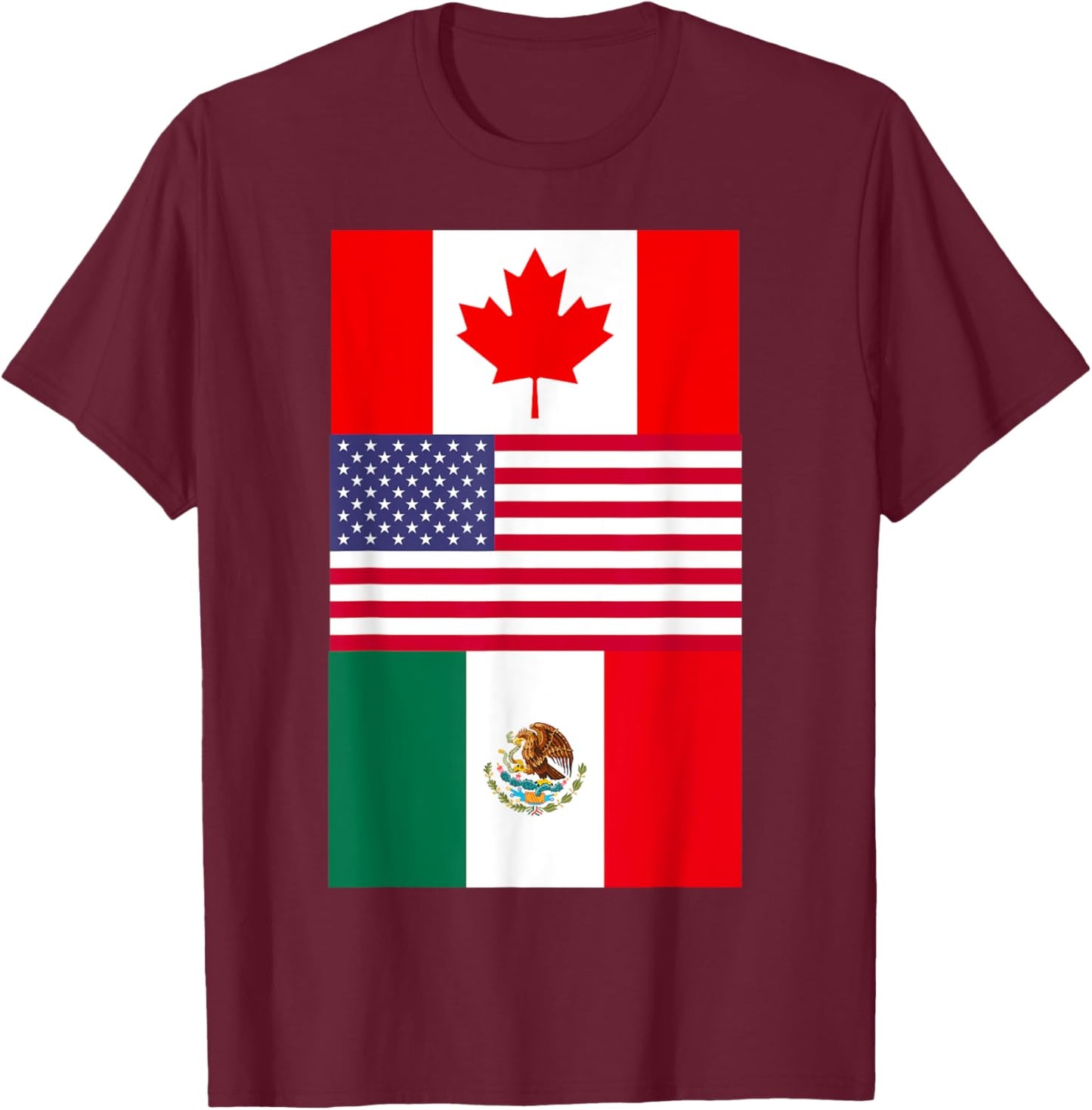 Canada USA Mexico North America Flags T-Shirt - T-Shirt | Maroon