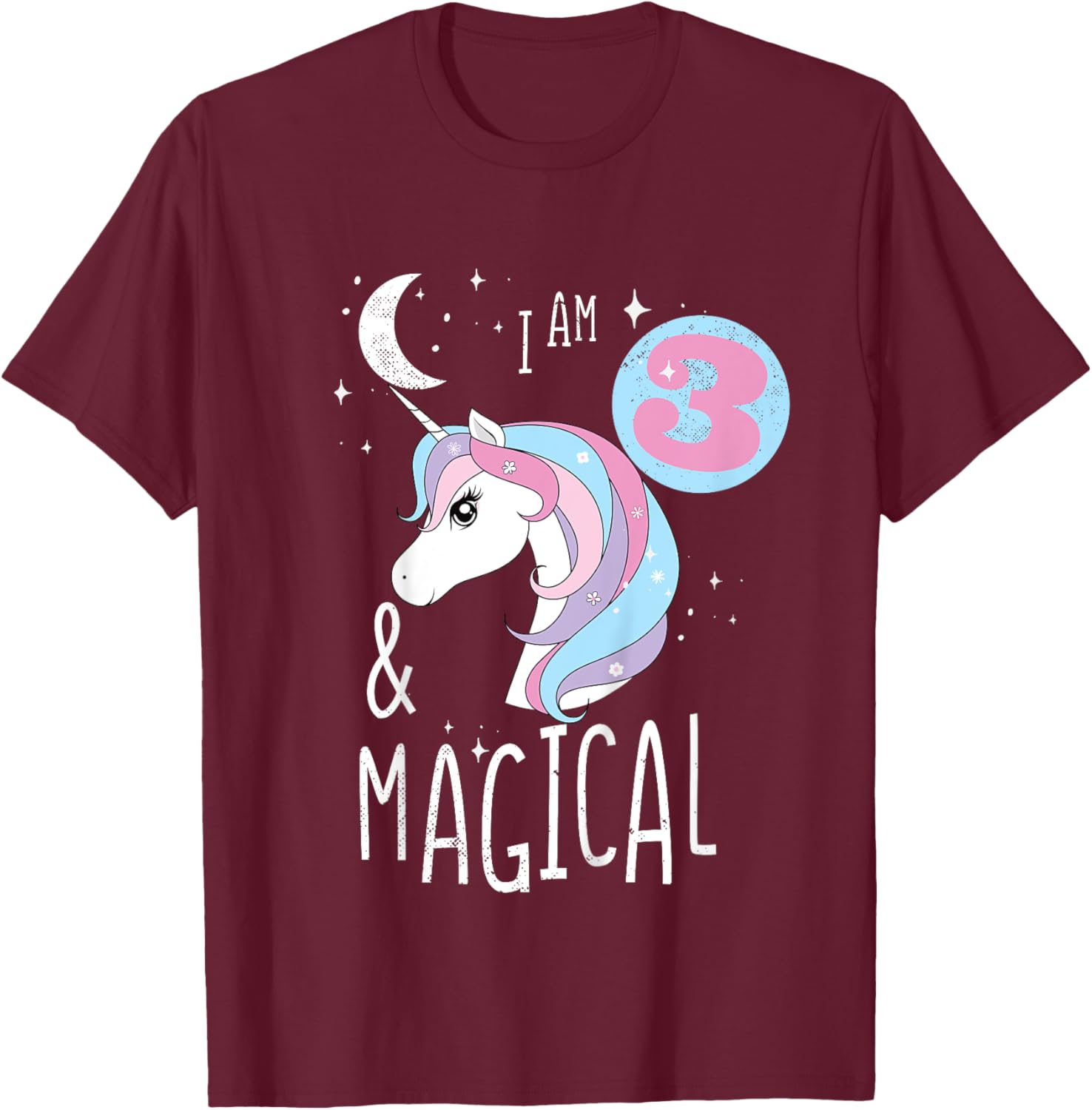 I AM 3 And Magical Unicorn 3rd Birthday 3 Years Girl T-Shirt - T-Shirt | Maroon
